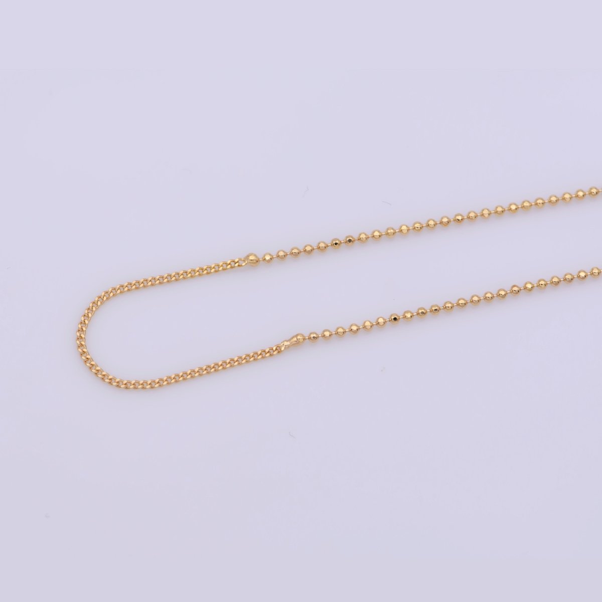 18 inches Beaded Chain Necklace, 18K Gold Plated Finished Chain Necklace, Dainty 1.2mm Bead Necklace w/ Spring Ring | CN-372 Clearance Pricing - DLUXCA