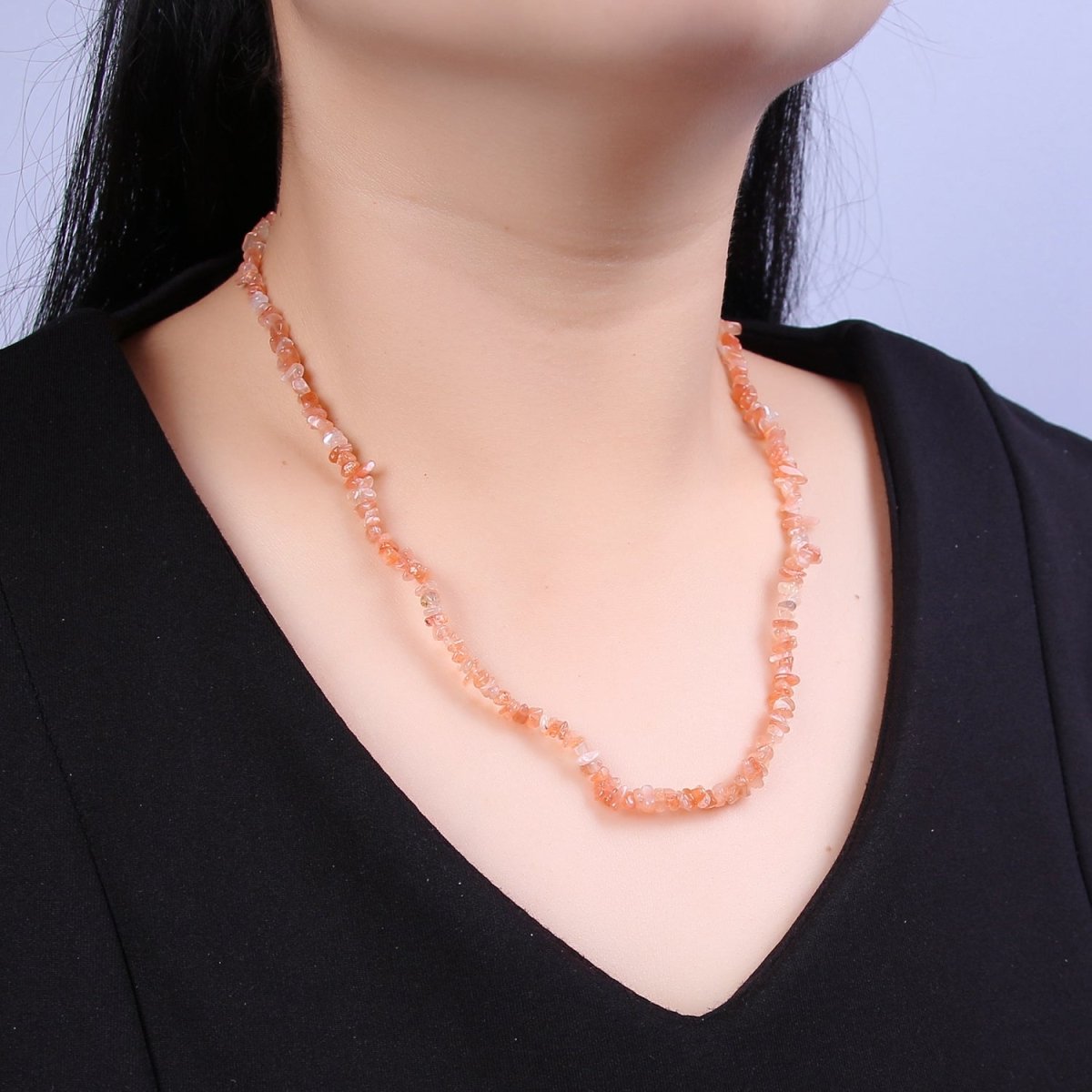 18.2 Inch Natural Orange Carnelian Crystal Stone Bead Necklace with 2" Extender | WA-638 Clearance Pricing - DLUXCA