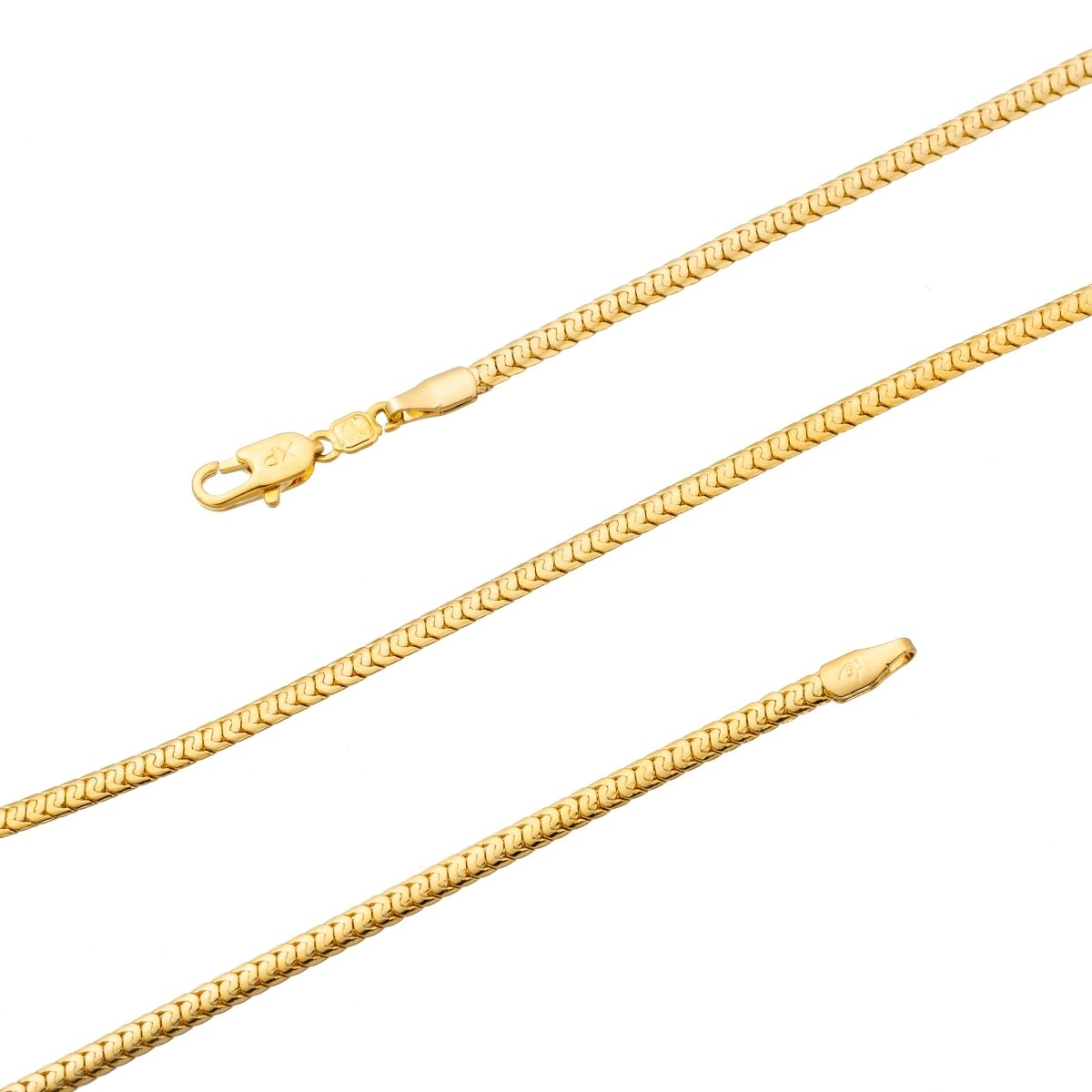 18.5 inch Snake Chain Necklace, 24K Gold Plated Snake Finished Necklace For Jewelry Making, Dainty 2.8mm Width Snake Necklace w/ Lobster Clasps | CN-254 Clearance Pricing - DLUXCA