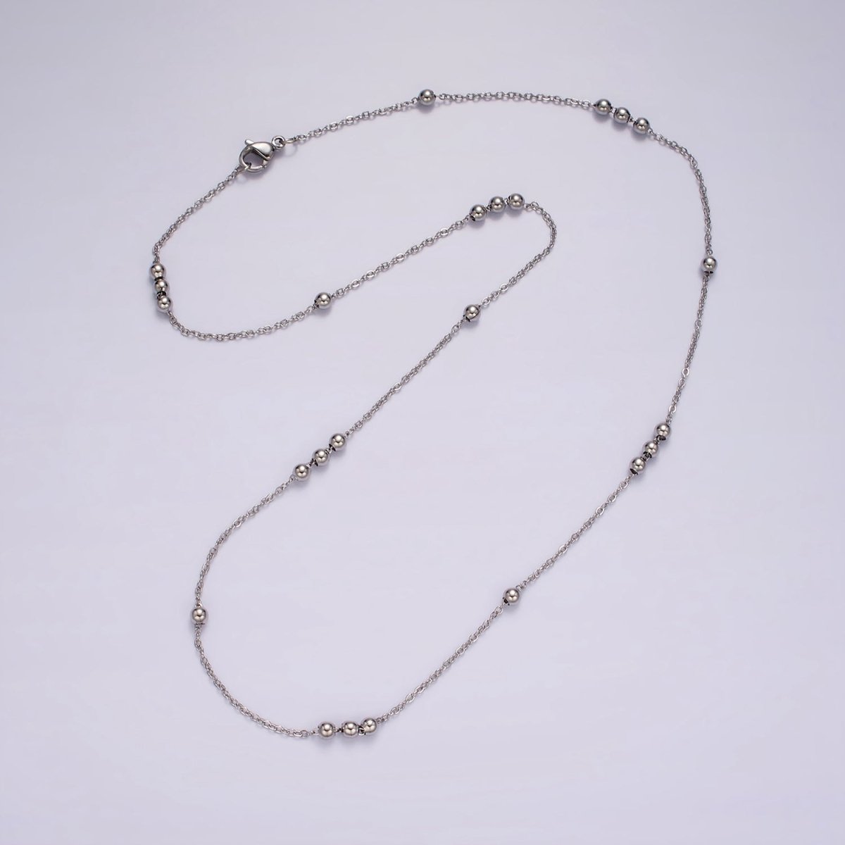 18inch Satellite Chain Necklace Silver Dainty Satellite Ball Chain Necklaces Stainless Steel | WA-2394 - DLUXCA