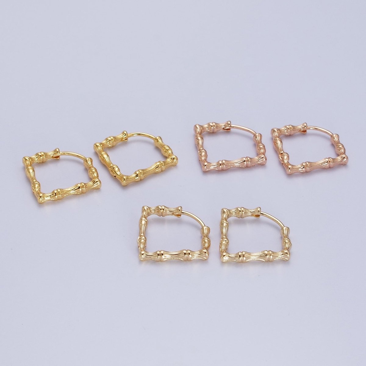 18K, 16K, 24K Gold Filled 20mm Bamboo Rhombus Geometric Hoops Earring | Y-310 Y-311 Y-312 - DLUXCA