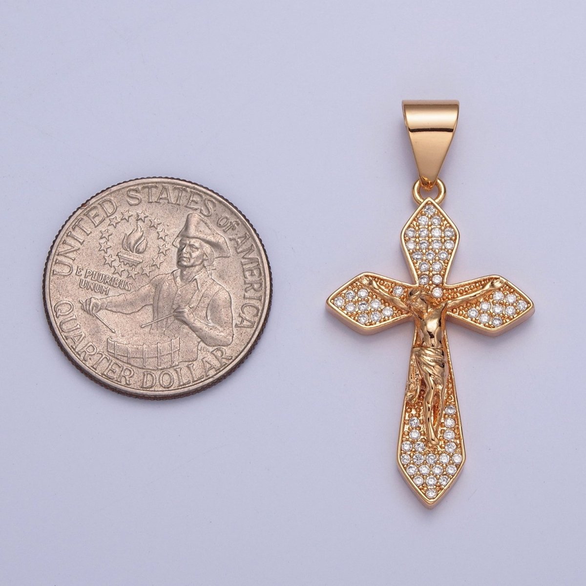 18K Crucified Cross CZ Pendant, Micro Pace CZ Religious Pendant For Jewelry Making X-355 - DLUXCA