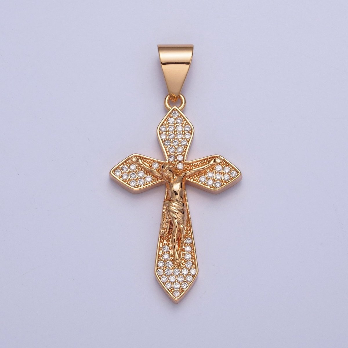 18K Crucified Cross CZ Pendant, Micro Pace CZ Religious Pendant For Jewelry Making X-355 - DLUXCA