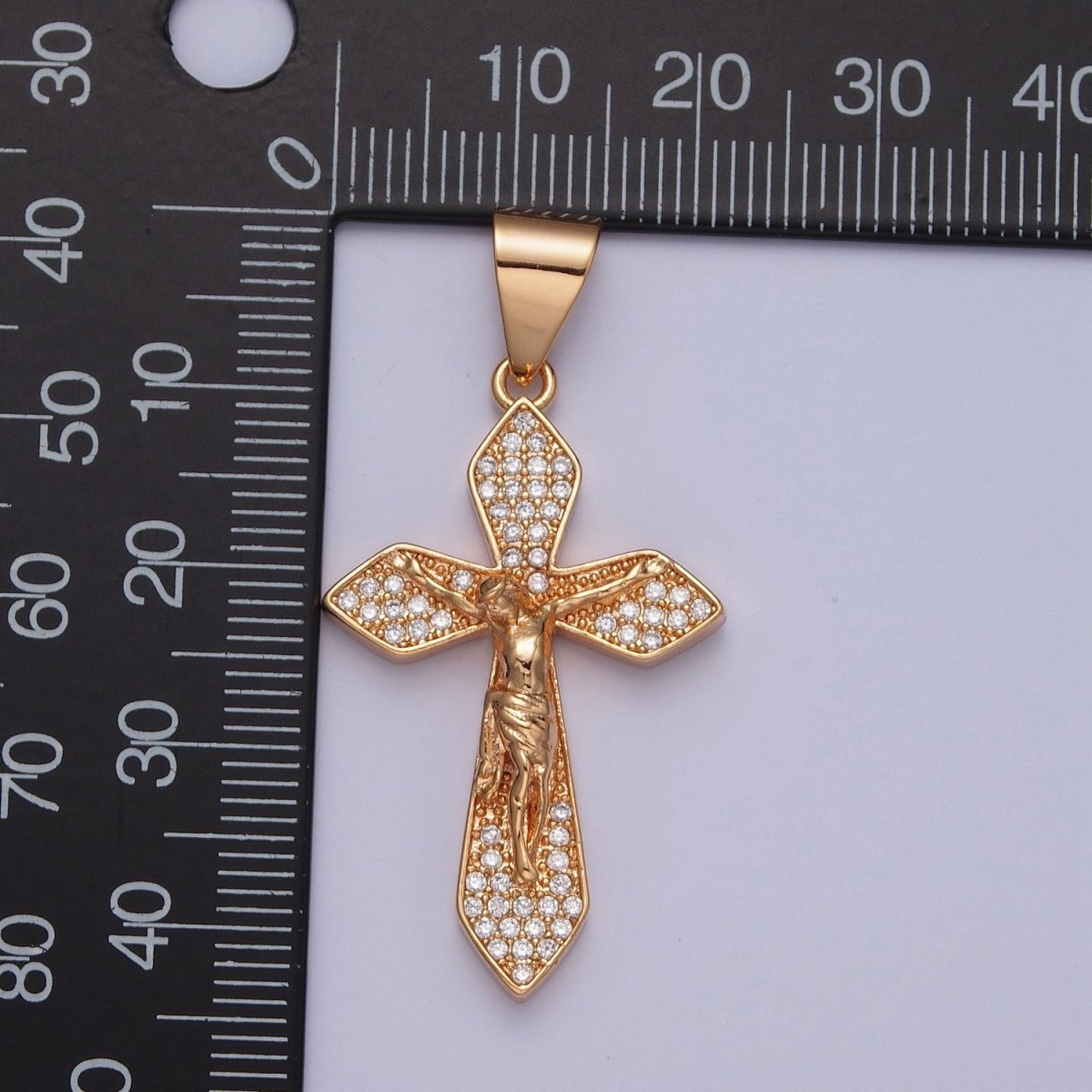 18K Crucified Cross CZ Pendant, Micro Pace CZ Religious Pendant For Jewelry Making X-355 - DLUXCA