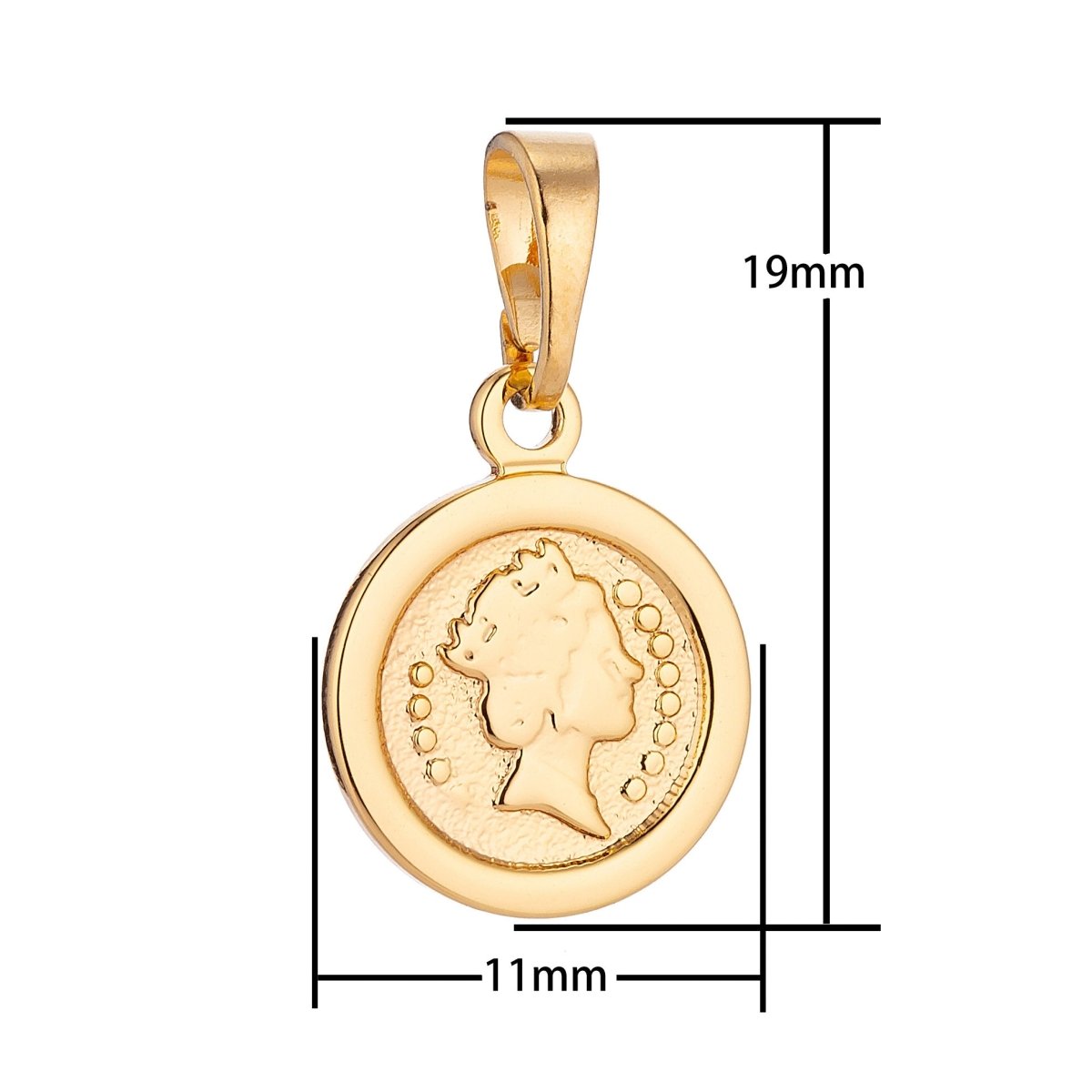 18K Dainty Coin Round Queen Elizabeth ll Gold Fill Delicate Charm Pendant Medallion for Earring Necklace Bracelet Making H-280 - DLUXCA