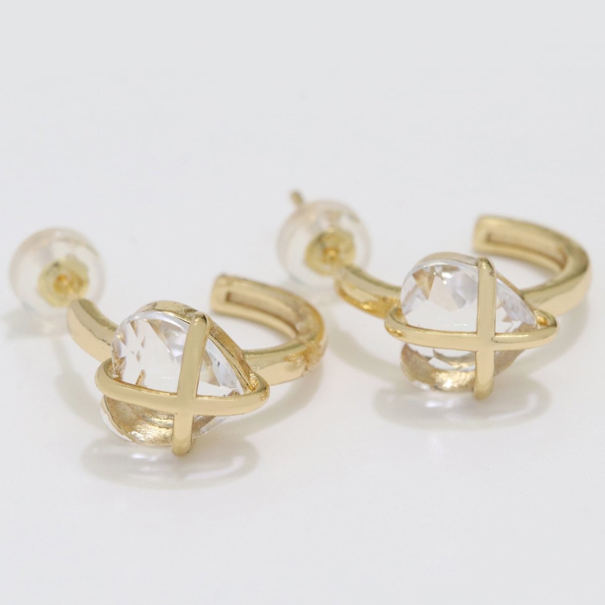 18K Dainty Gold Filled Heart Crystal Wrap Earring Hoop Earring T-220 ~ T-221 - DLUXCA