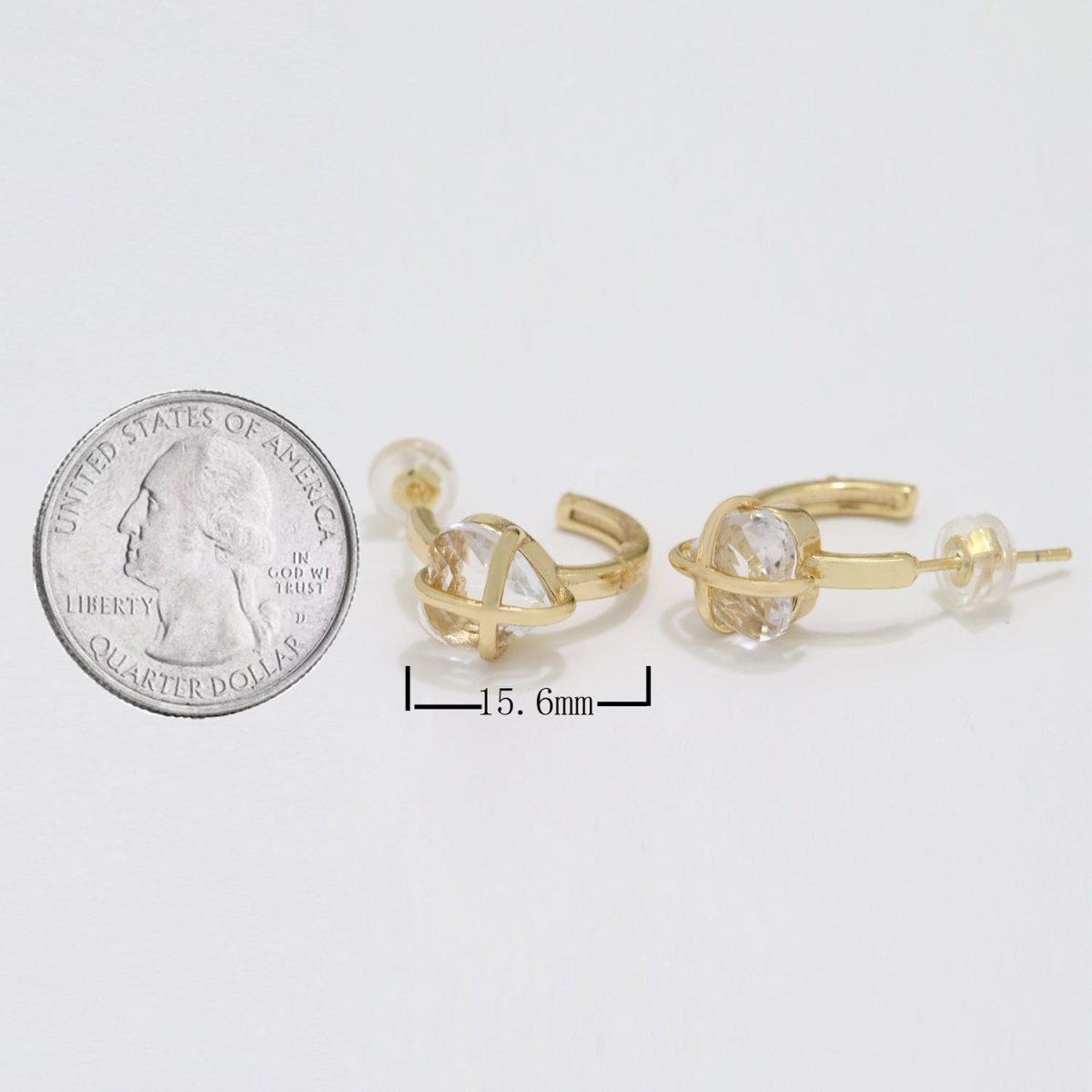 18K Dainty Gold Filled Heart Crystal Wrap Earring Hoop Earring T-220 ~ T-221 - DLUXCA