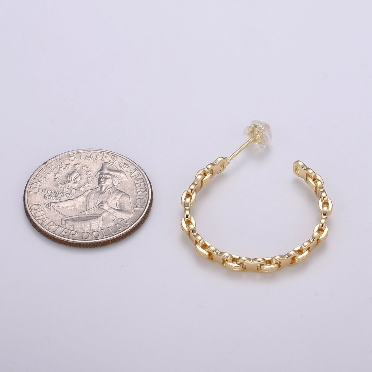 18K Gold Cable Link Chain Hoops Earrings For Wholesale Jewelry Supplies & Earring Findings 28mm hoops Q-457 - DLUXCA