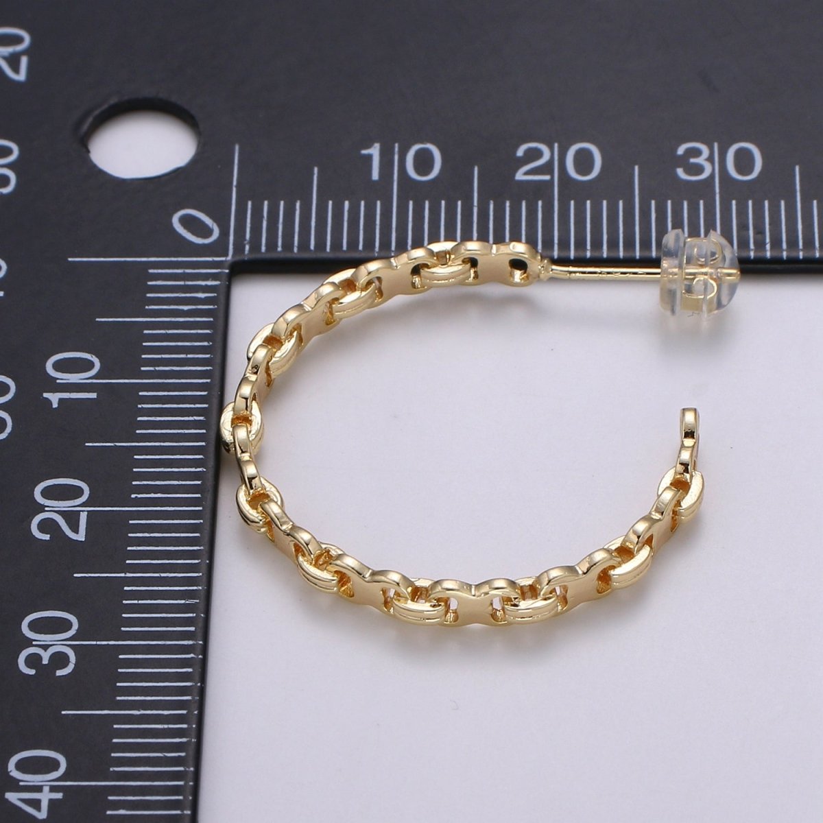 18K Gold Cable Link Chain Hoops Earrings For Wholesale Jewelry Supplies & Earring Findings 28mm hoops Q-457 - DLUXCA