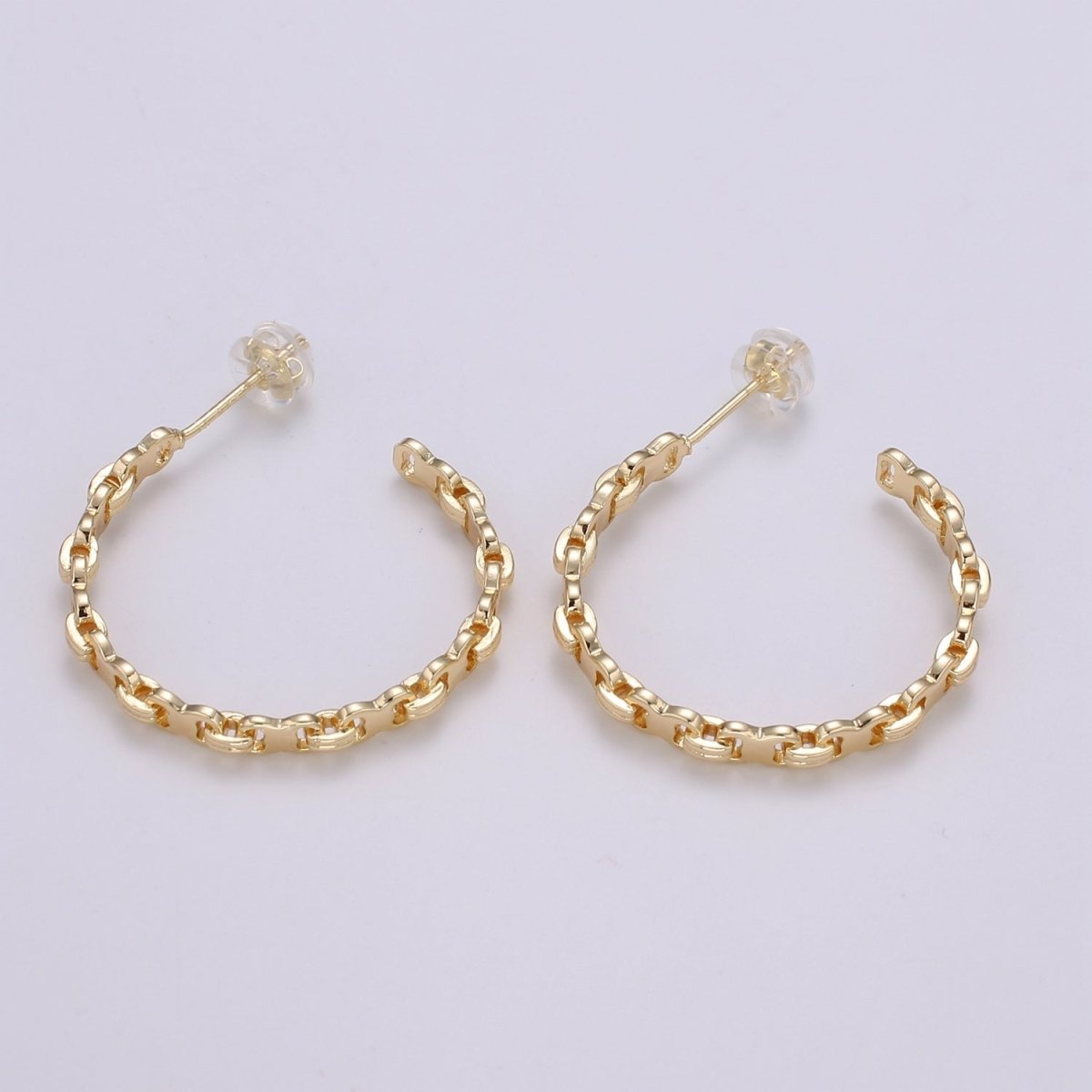18K Gold Cable Link Chain Hoops Earrings For Wholesale Jewelry Supplies & Earring Findings 28mm hoops Q-457 - DLUXCA
