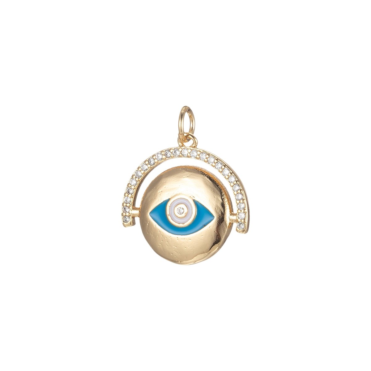 18k Gold Enamel Evil Eye Charm Cubic CZ Medallion Charm Cubic Protector Pendant Tiny Lucky Dainty Necklace - 21x18mm E-863 - DLUXCA