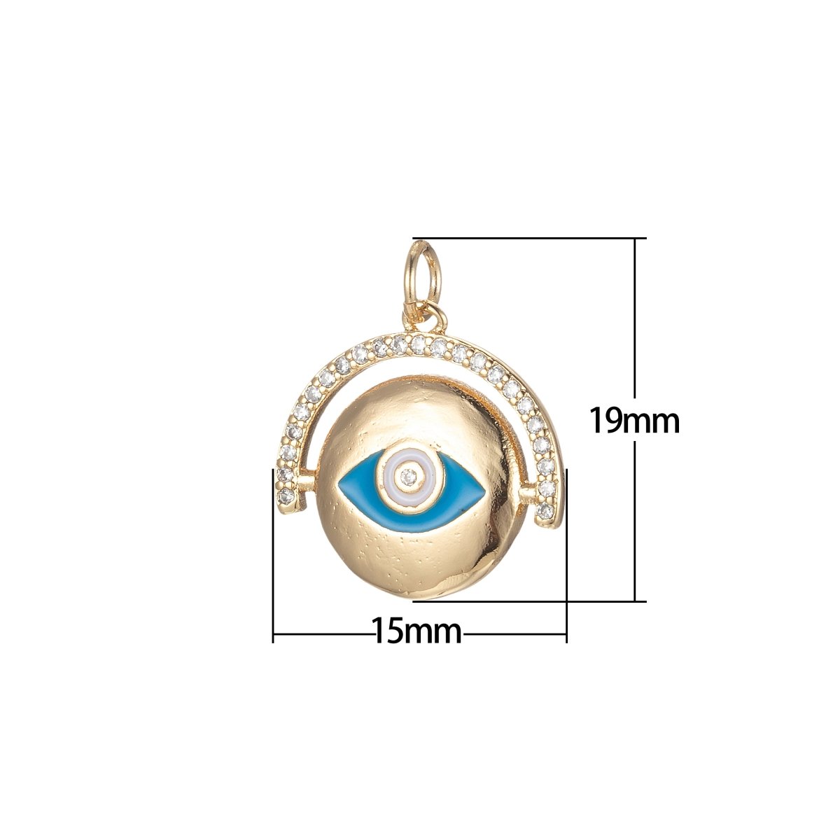 18k Gold Enamel Evil Eye Charm Cubic CZ Medallion Charm Cubic Protector Pendant Tiny Lucky Dainty Necklace - 21x18mm E-863 - DLUXCA