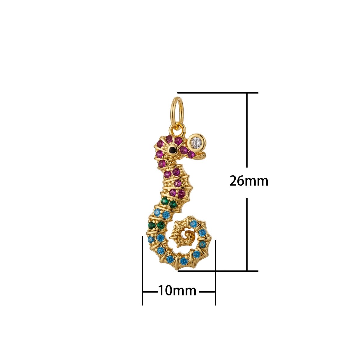 18k Gold Fill Charm CZ Micro Pave Rainbow Color Seahorse Charm, Pave Seahorse Pendant, Pave Seahorse Charm for Necklace Bracelet Earring C-439 - DLUXCA