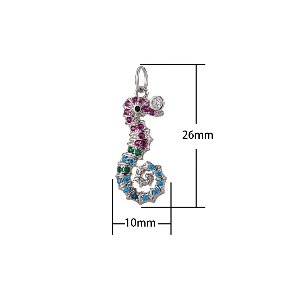 18k Gold Fill Charm CZ Micro Pave Rainbow Color Seahorse Charm, Pave Seahorse Pendant, Pave Seahorse Charm for Necklace Bracelet Earring C-439 - DLUXCA