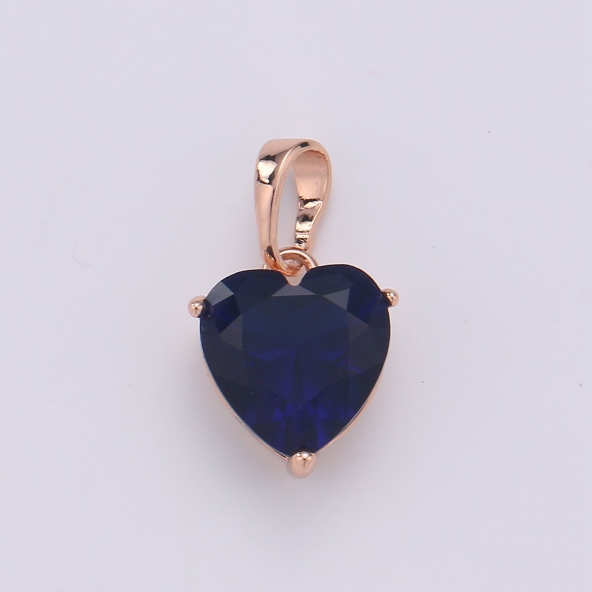 18k Gold Fill Charm Dark Blue Heart Cubic Zirconia Charm w/ Colored CZ Crystal Gem Stone GemStone Pendant Valentine Jewelry Supply J-201 - DLUXCA