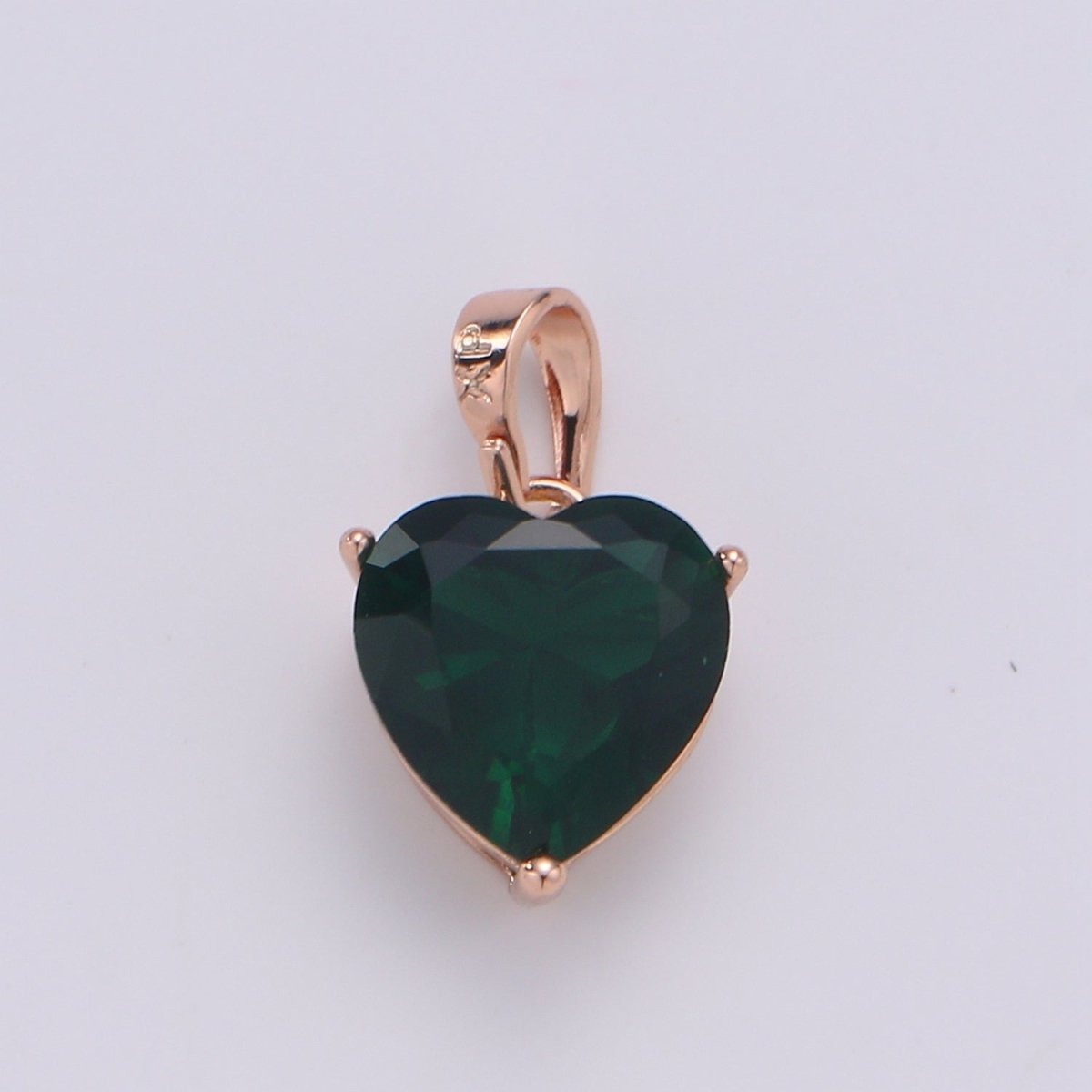 18k Gold Fill Charm Green Color Heart Cubic Zirconia Charm w/ Colored CZ Crystal Gem Stone GemStone Pendant Valentine Jewelry Supply J-202 - DLUXCA