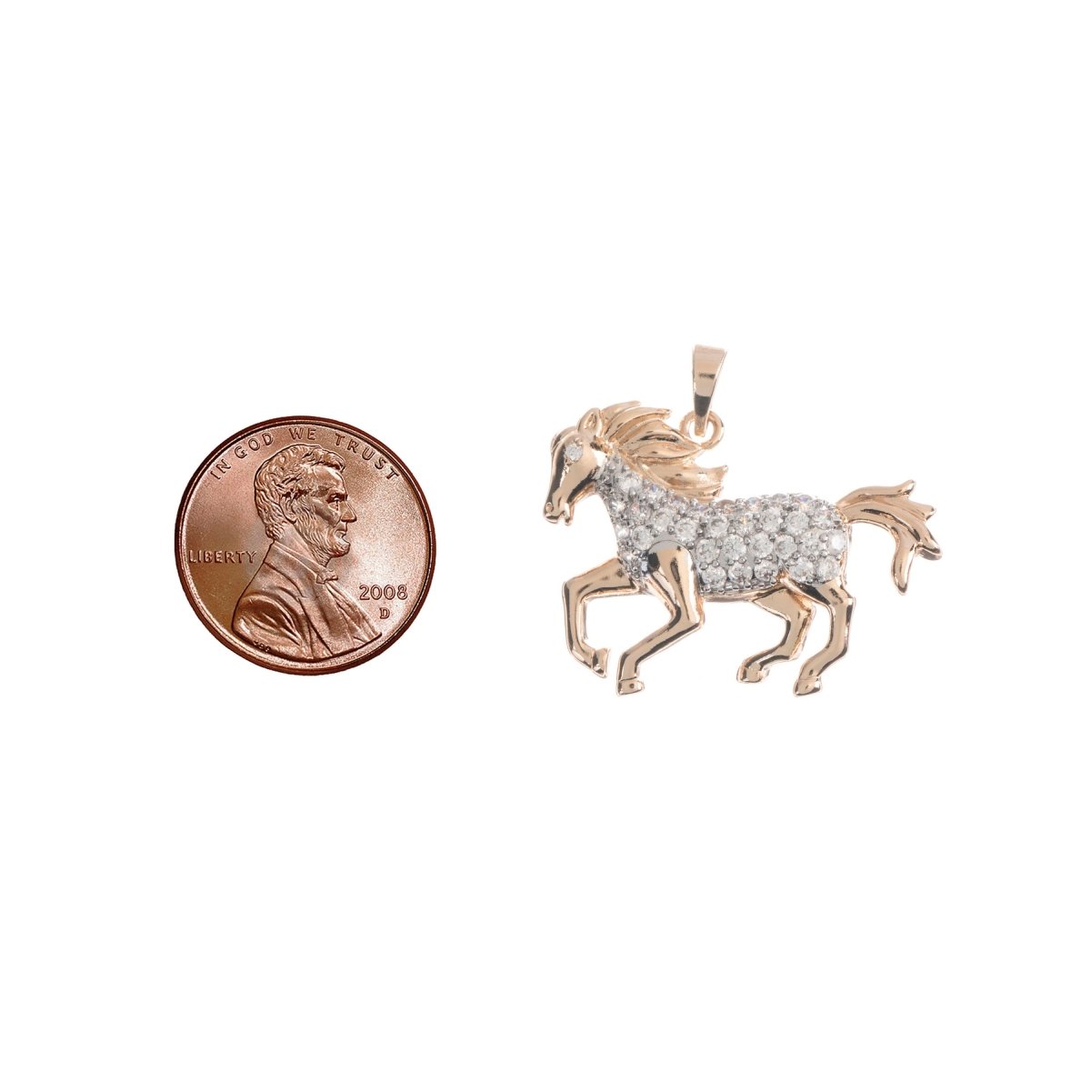 18K Gold Fill Horse Charm Pendant 3D Galloping Stallion Animal Micro Pave CZ Cubic Zircon H-749 - DLUXCA