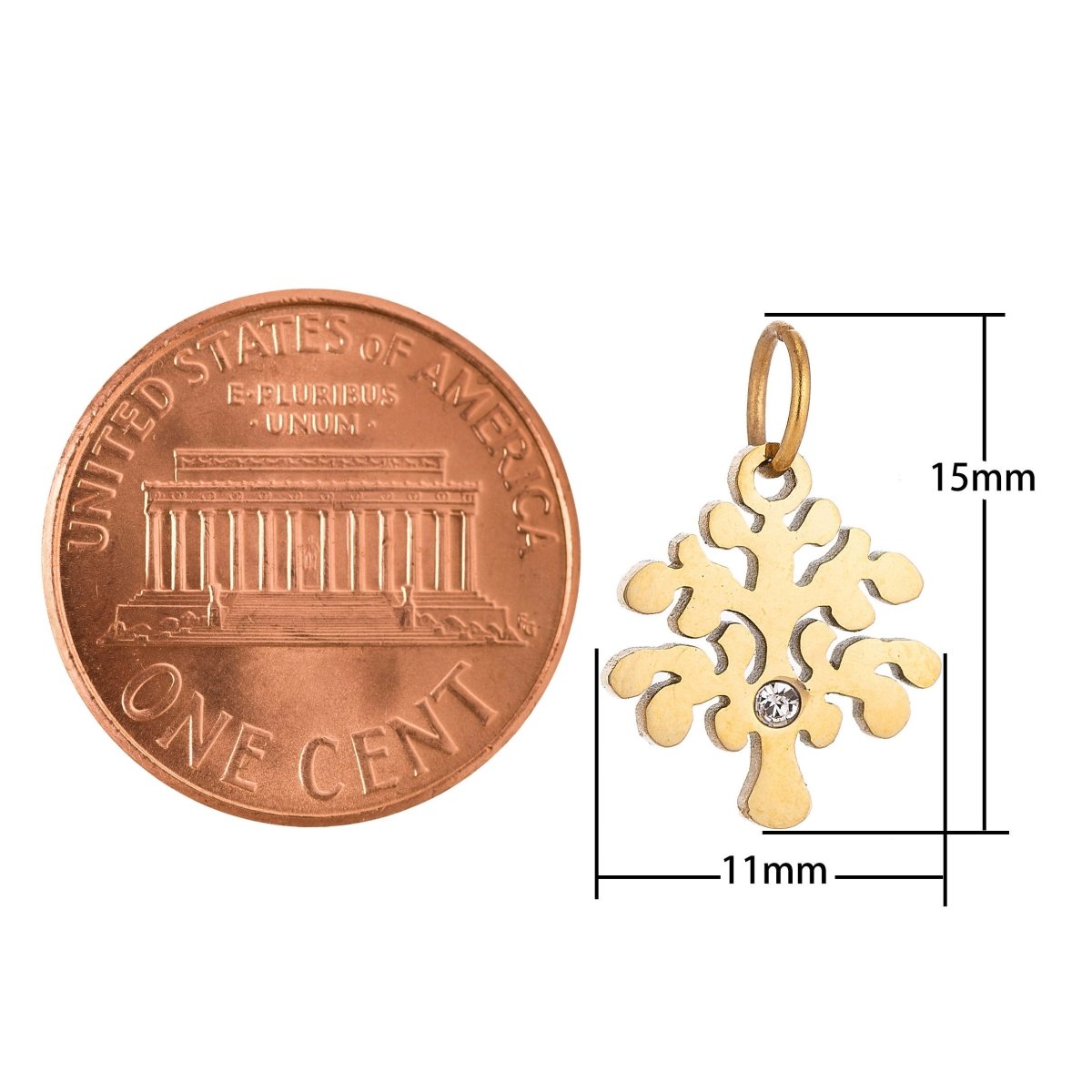 18k Gold Fill Minimalist Dainty Tree of Life w/ Cubic Zirconia Bracelet Charm Necklace Pendant Hoop Earring Findings for Jewelry Making E-633 - DLUXCA