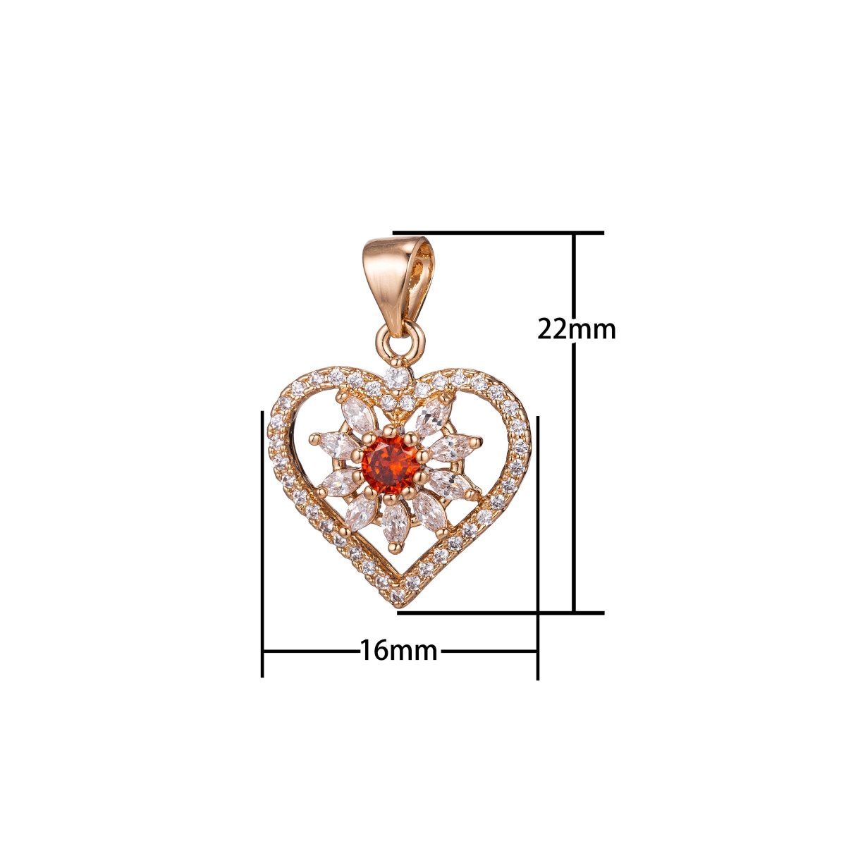 18k Gold Fill Shiny Gold Heart Love, Micro Pave Heart Charms, Necklace Heart Pendant, CZ Heart Charms, Cubic Zirconia Necklace H-849 - DLUXCA