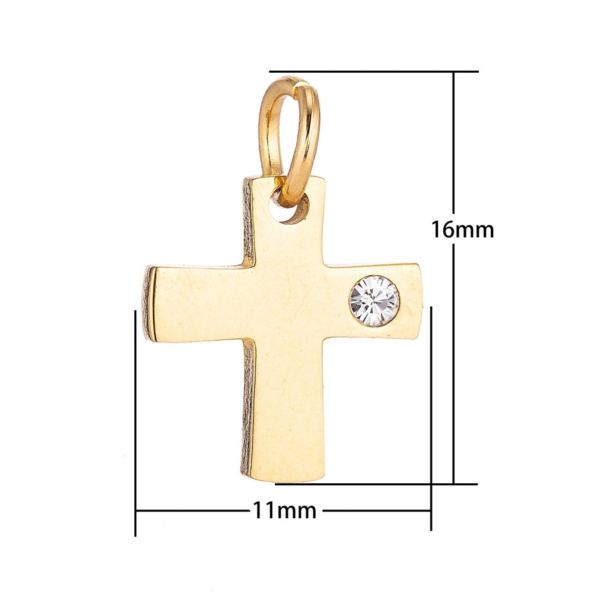 18k Gold Fill Stainless Steel Minimalist Dainty Cross Cubic Zirconia Bracelet Charm Necklace Pendant Findings for Jewelry Making E-630 - DLUXCA