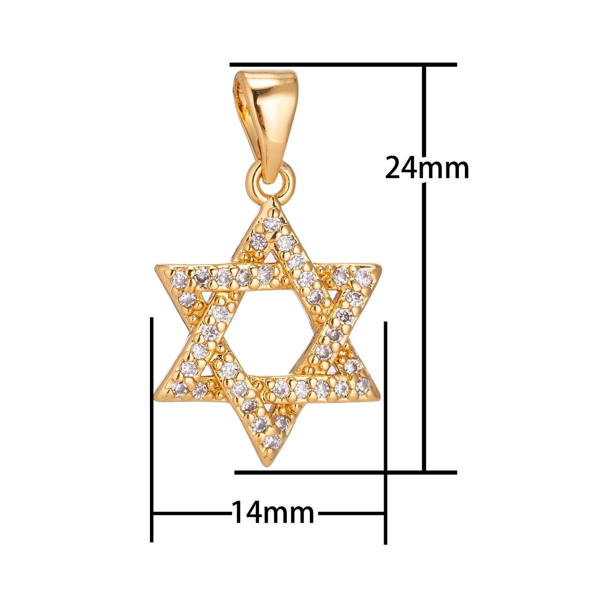 18k Gold Fill Star of David, Hanukkah, Jewish, Judaism, Hebrew, DIY Cubic Zirconia Necklace Pendant Charm Bails Findings for Jewelry Making H-927 - DLUXCA