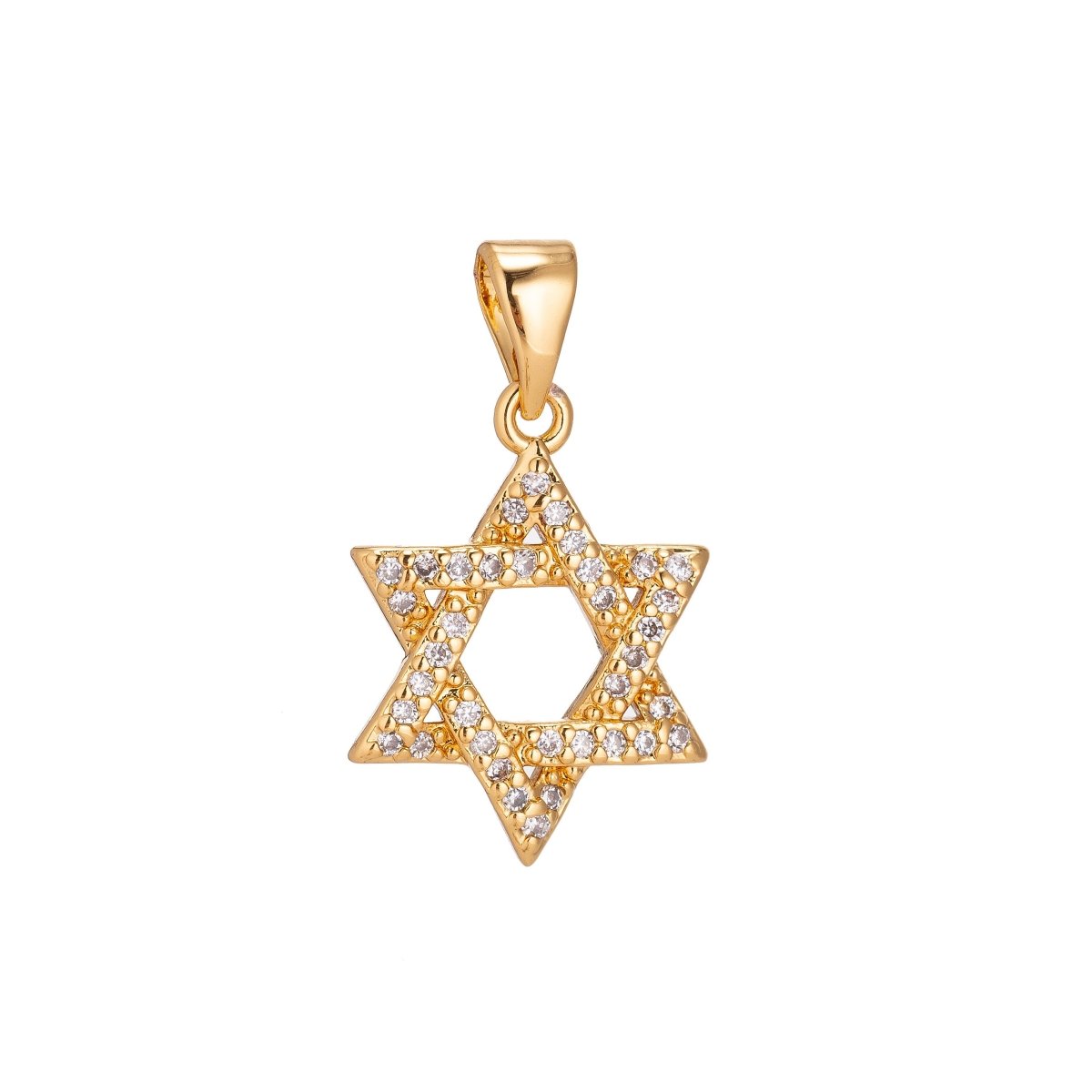 18k Gold Fill Star of David, Hanukkah, Jewish, Judaism, Hebrew, DIY Cubic Zirconia Necklace Pendant Charm Bails Findings for Jewelry Making H-927 - DLUXCA