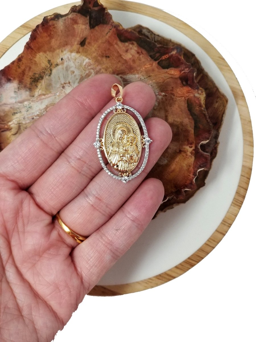 18k Gold Fill Virgin Mary Pendant Mother Mary Vintage Design Pendant Cubic Zircon Micro Pave Charm Religious Pendant Charms I-140 - DLUXCA