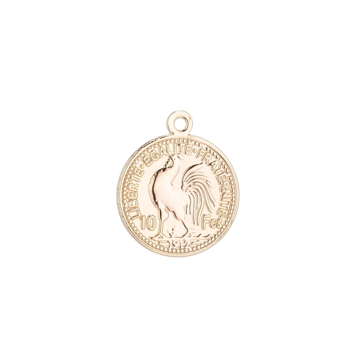 18K Gold Filled 10 Francs Marianne Rooster Gold Coin French Coin Charm Pendant for Layer Necklace Bracelet Earring Jewelry Making Supply, CHGF-105/C-89 - DLUXCA