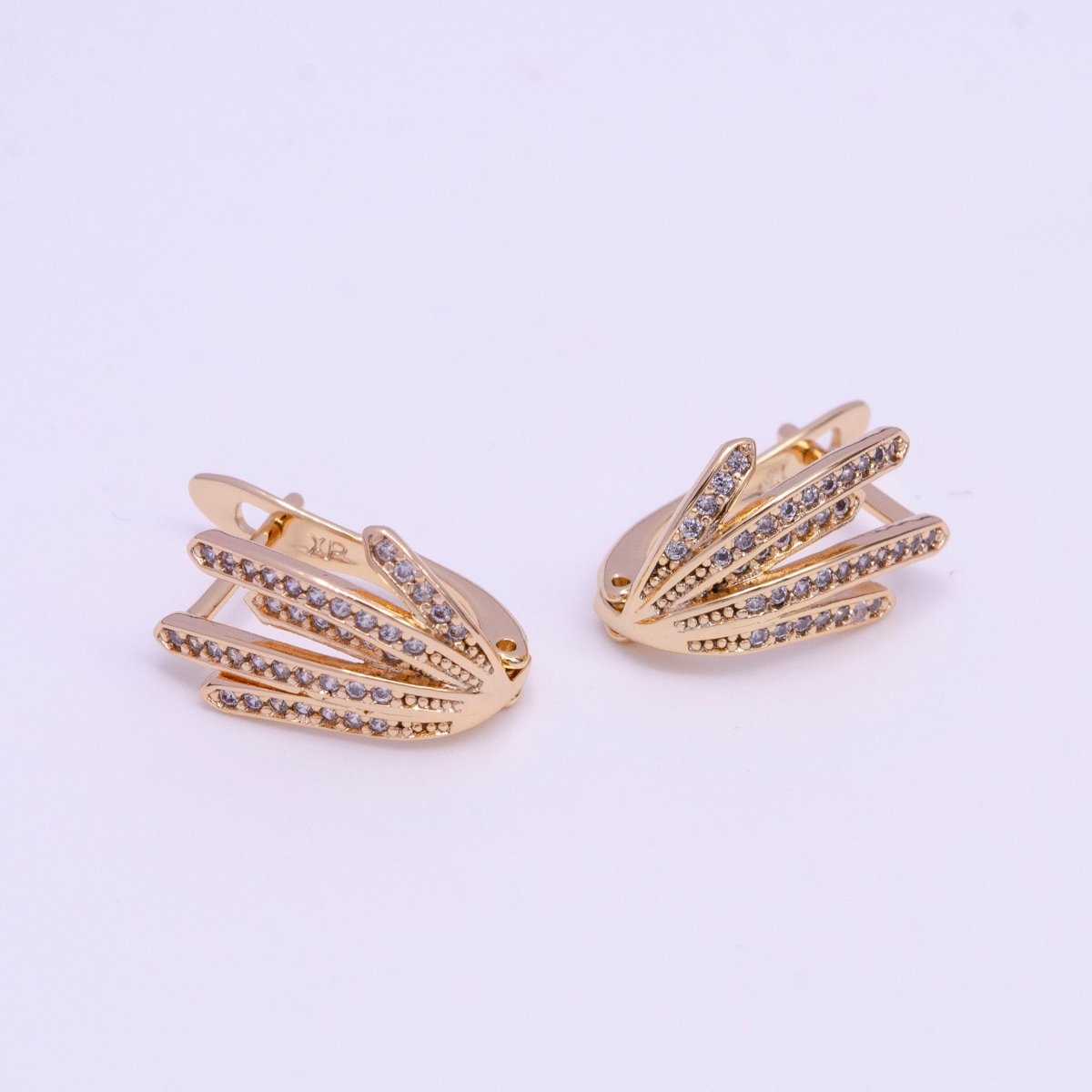 18K Gold Filled 14mm Long Palm Leaf Micro Paved CZ English Lock Earrings | Y-850 - DLUXCA