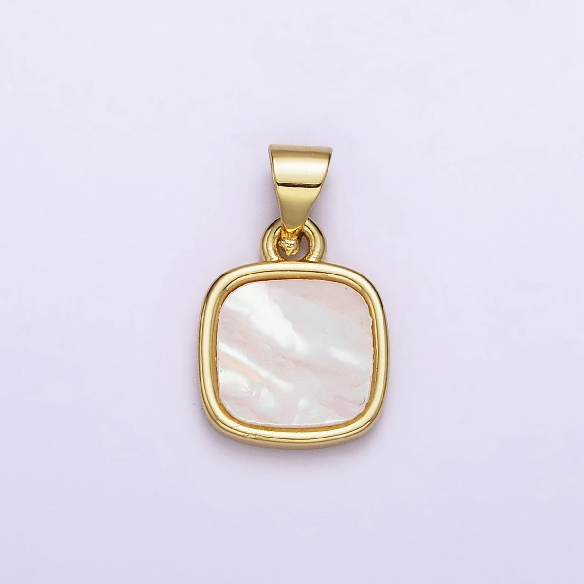 18K Gold Filled 17.5mm White Shell Pearl Square Pendant | AA-554 - DLUXCA