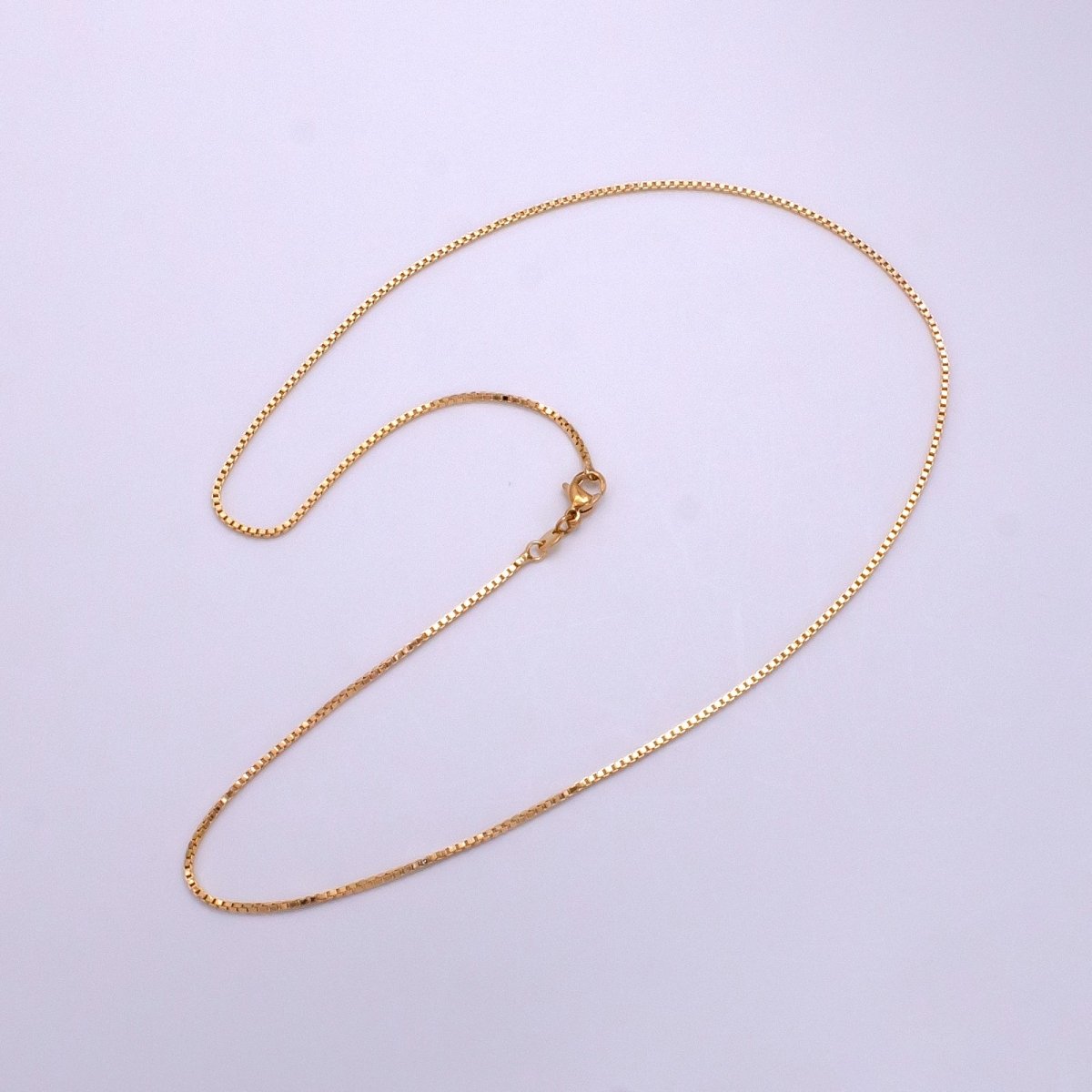 18K Gold Filled 1mm Dainty Box 18 Inch Layering Chain Necklace | CN-583 - DLUXCA
