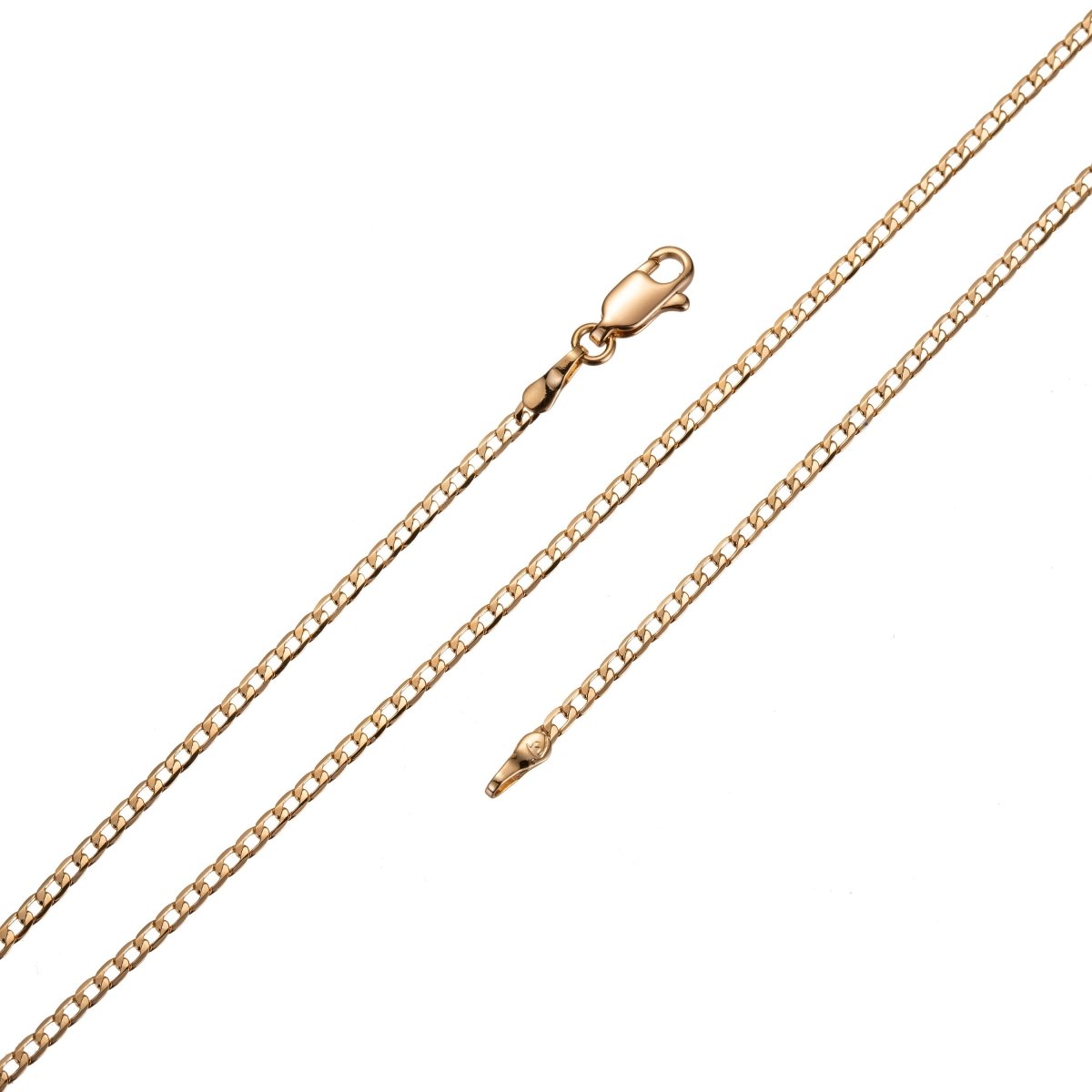 18K Gold Filled 2 mm Curb Chain Necklace Gold Filled Finished Statement Chain Necklace Ready to Wear 17.7 Inch Gold Chain w/ Lobster Claw | CN-680 Clearance Pricing - DLUXCA