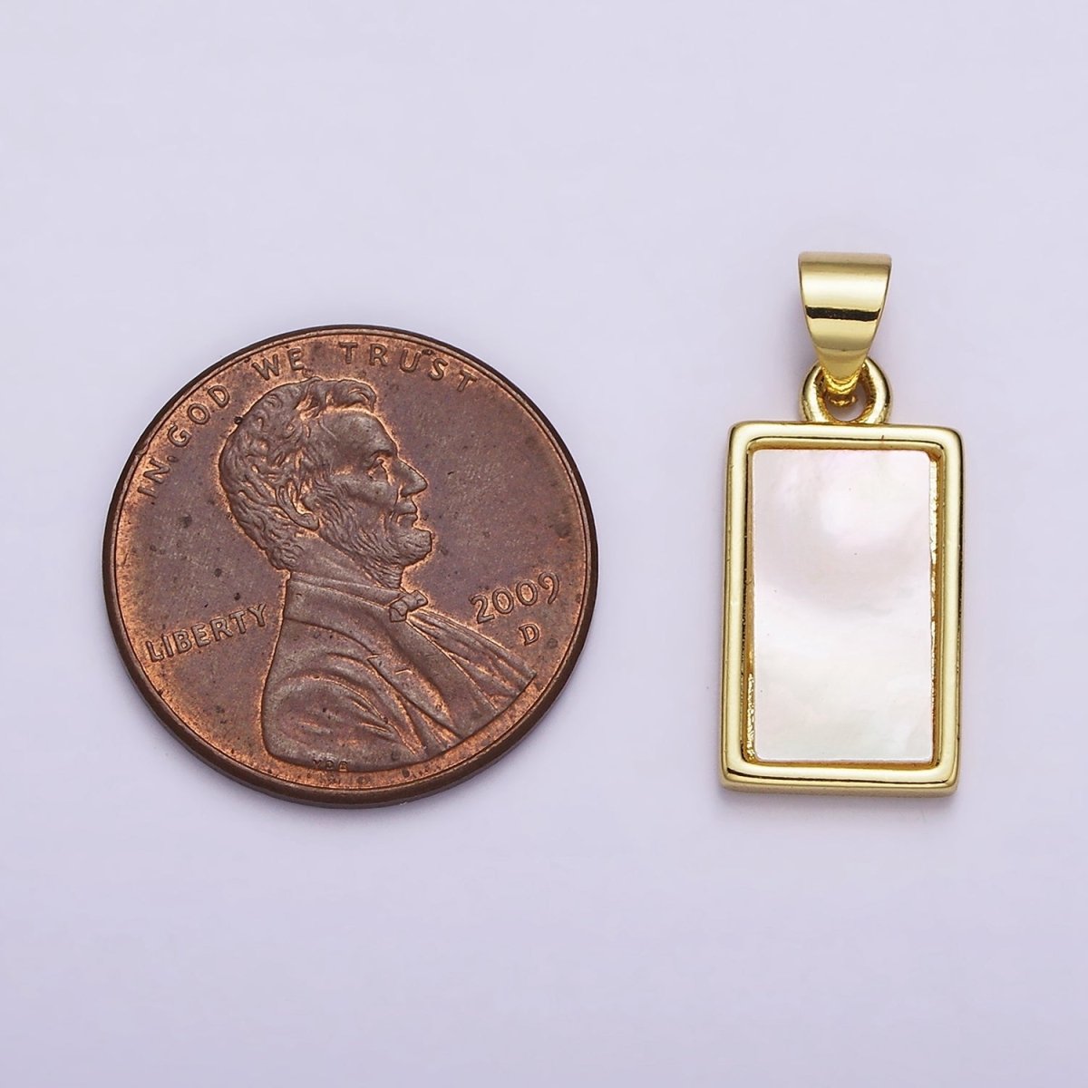 18K Gold Filled 21.5mm White Shell Pearl Rectangular Tag Pendant | AA551 - DLUXCA