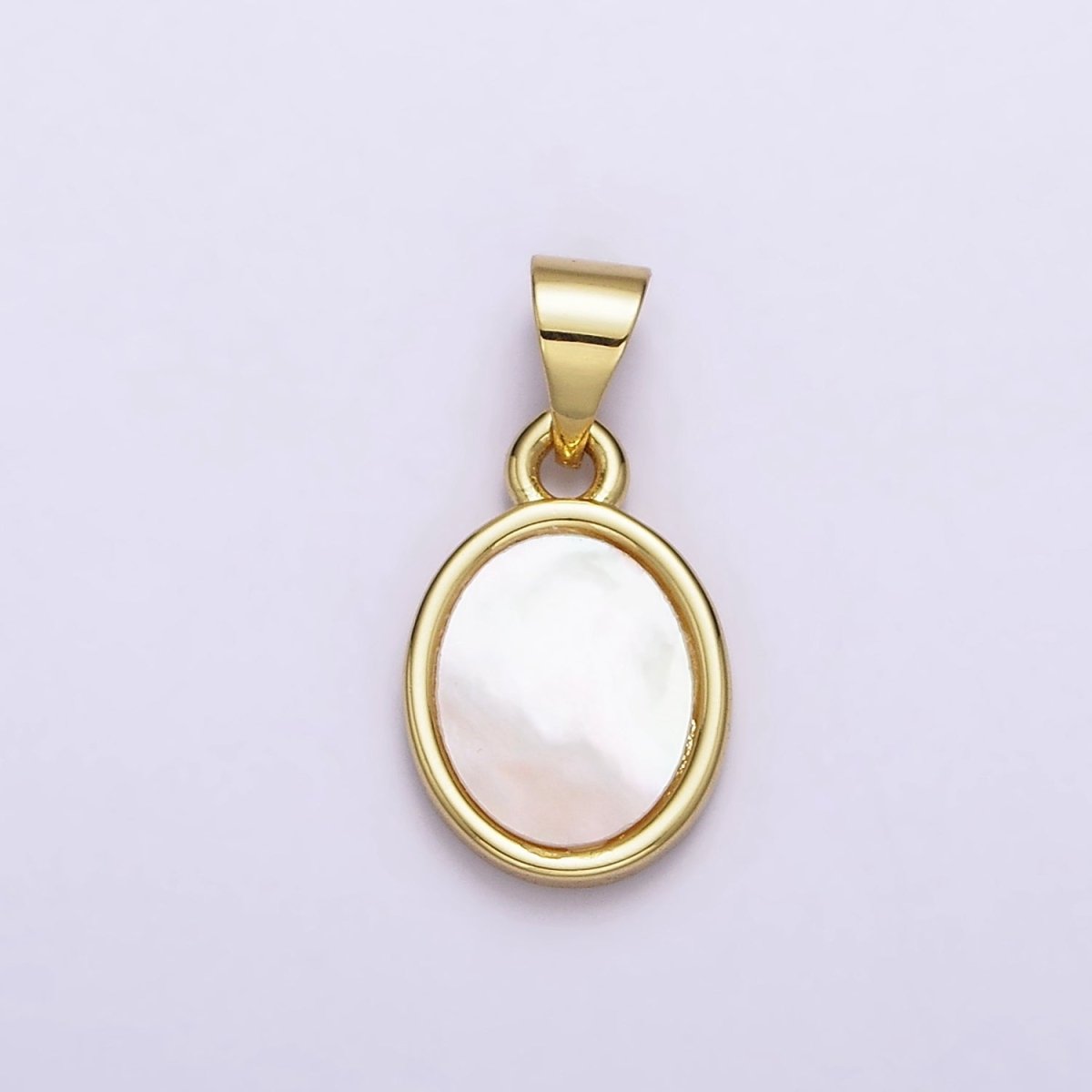 18K Gold Filled 22mm White Shell Pearl Oval Pendant | AA556 - DLUXCA