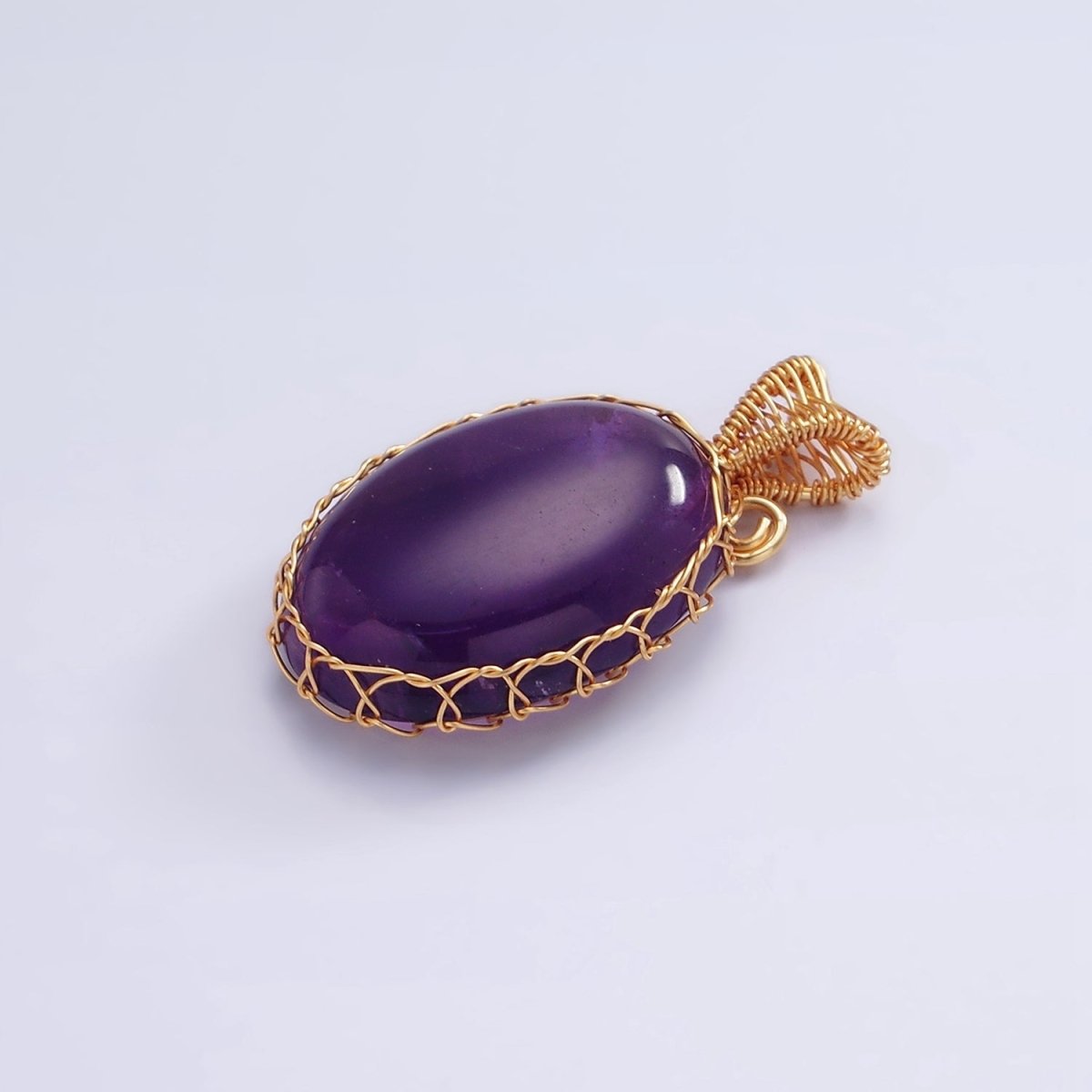 18K Gold Filled 35.5mm Rose Quartz, Amethyst Cabochon Handmade Wire Wrapped Pendant | AA625 AA626 - DLUXCA