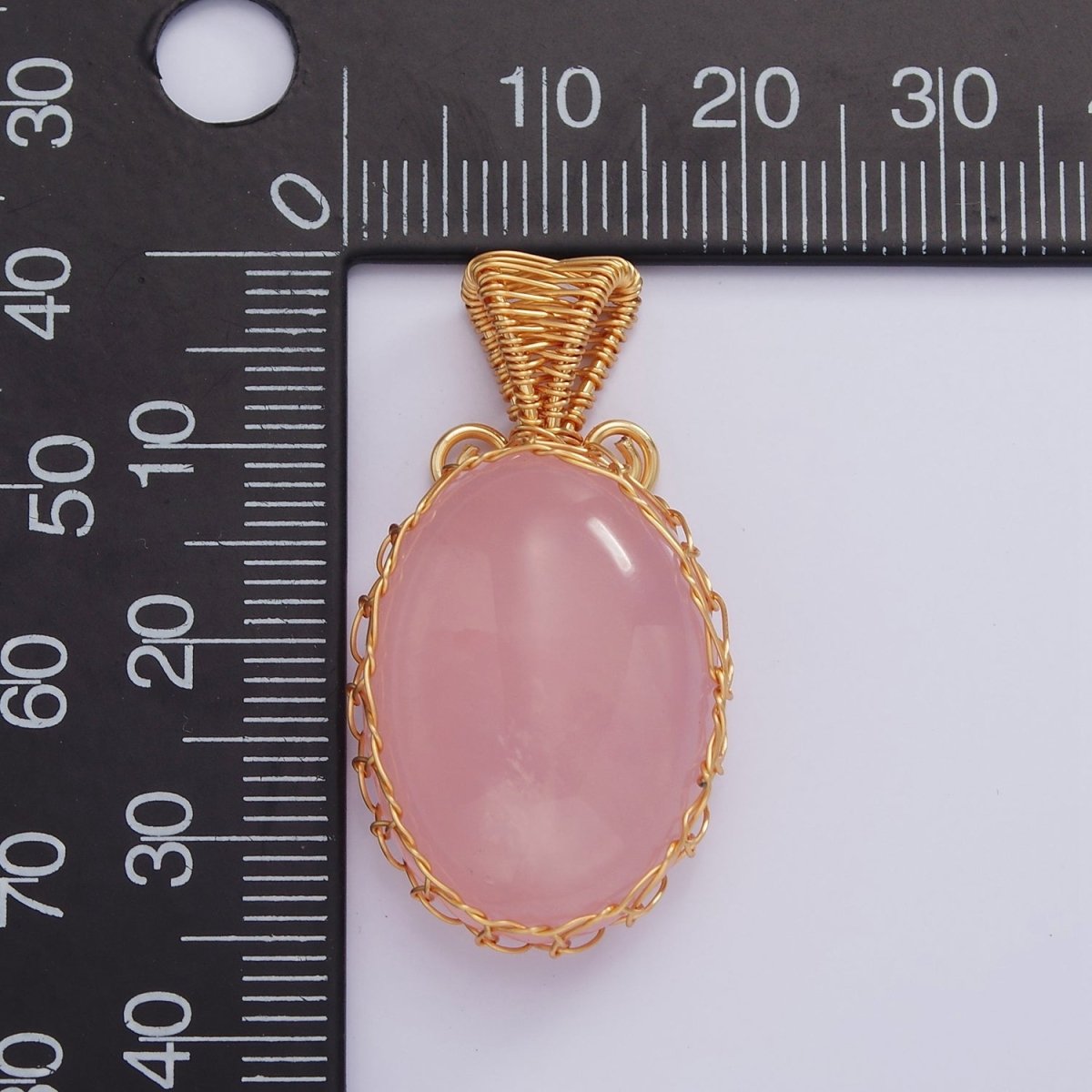 18K Gold Filled 35.5mm Rose Quartz, Amethyst Cabochon Handmade Wire Wrapped Pendant | AA625 AA626 - DLUXCA