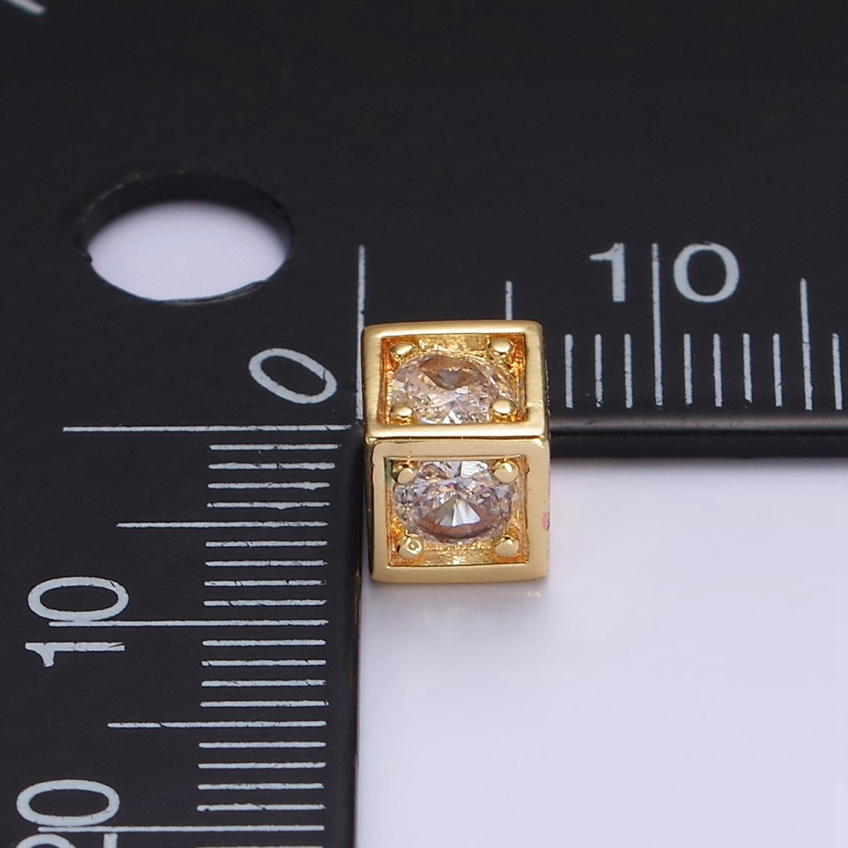 18K Gold Filled 6mm Multiple Clear Crystal CZ Box Bead | B-791 - DLUXCA