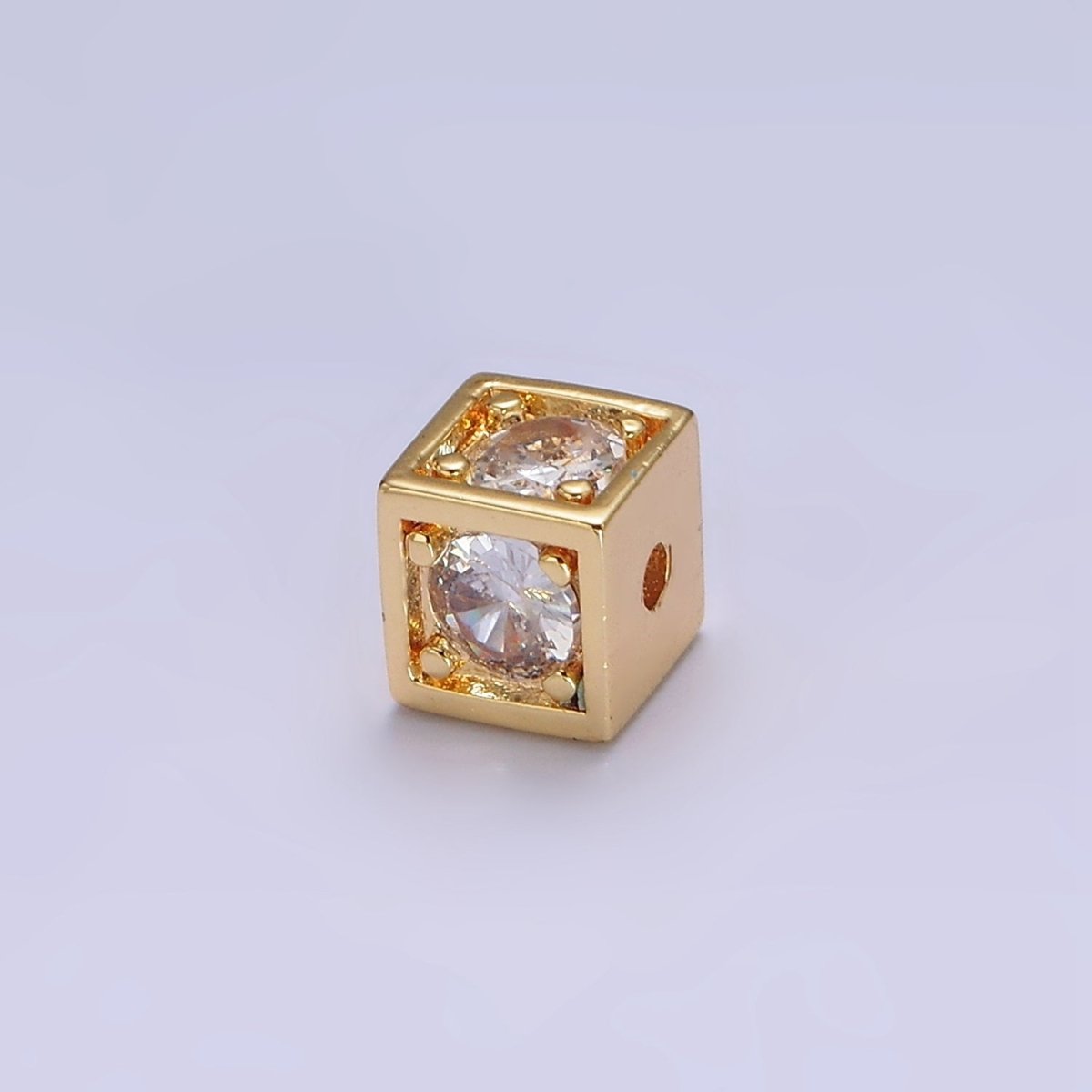 18K Gold Filled 6mm Multiple Clear Crystal CZ Box Bead | B-791 - DLUXCA