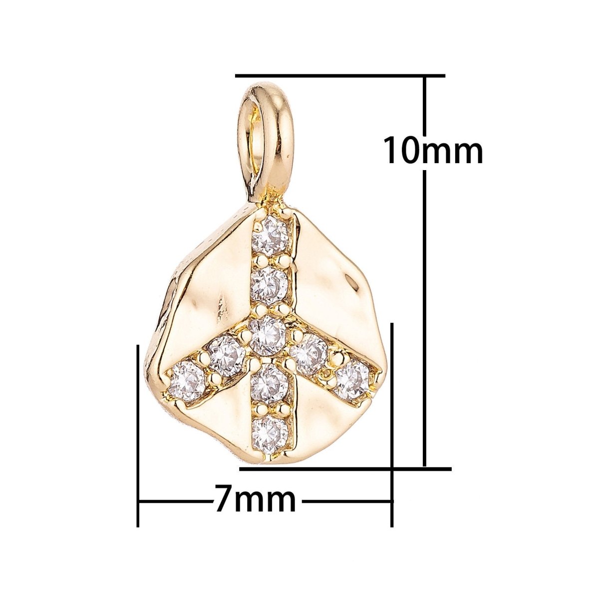 18k Gold Filled 7mm Cubic Zirconia PEACE Charm Micro Pave Charm Disc attached Bail Round Circle Dainty Delicate PEACE Charm C-104 - DLUXCA
