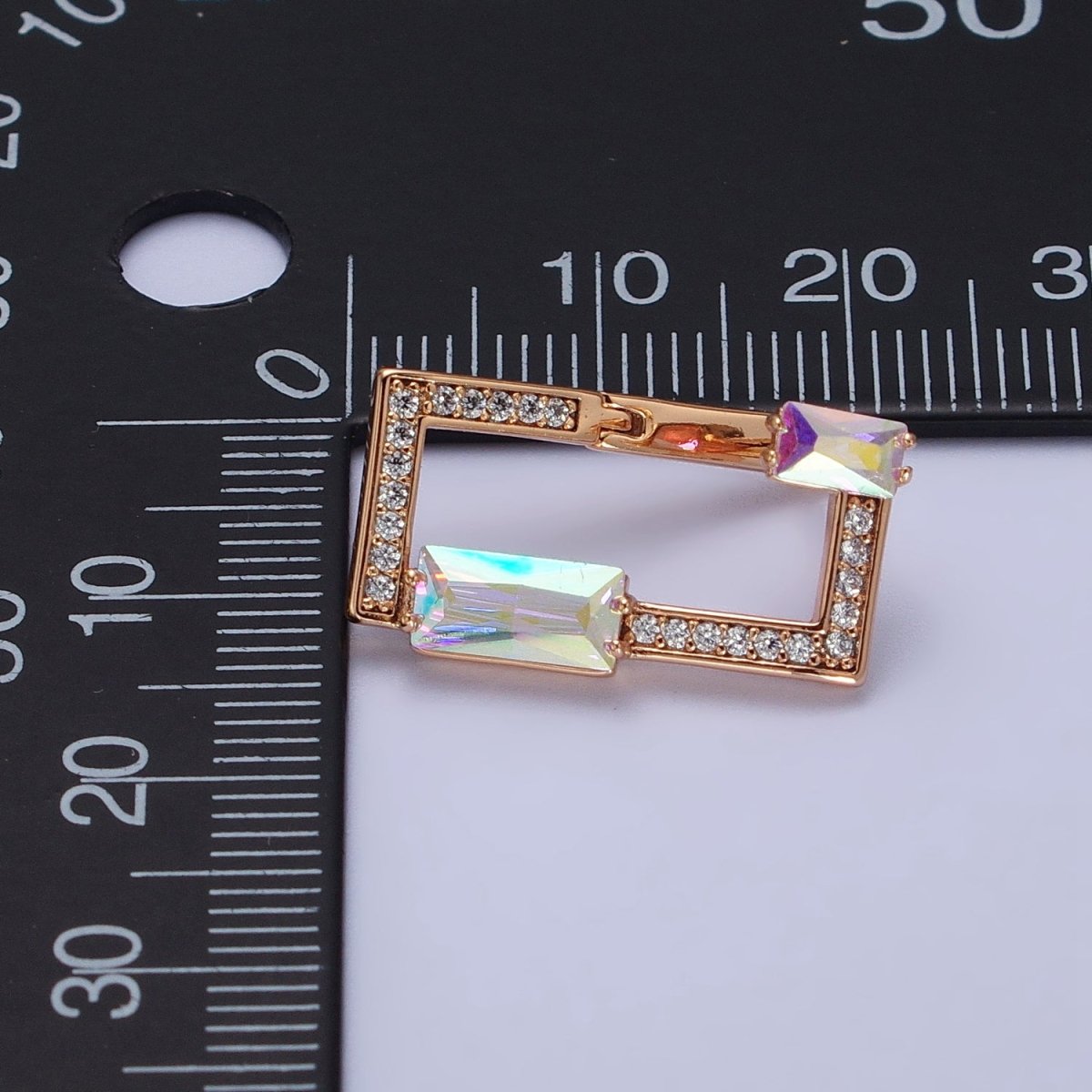 18K Gold Filled AB Iridescent Baguette Open Rectangular Clear Micro Paved CZ Geometric Earrings | AB243 - DLUXCA