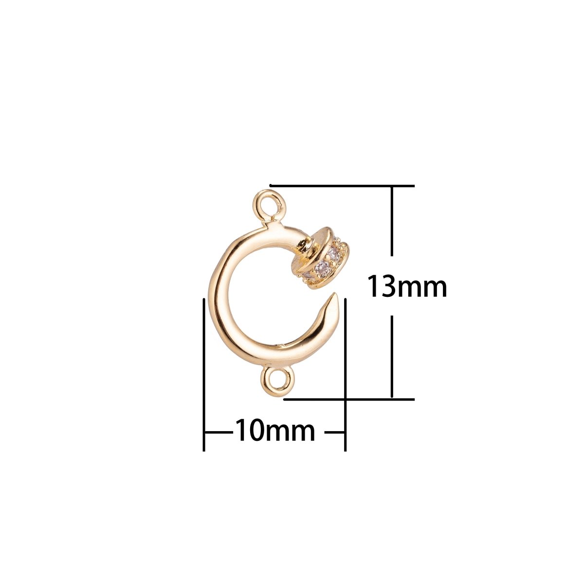 18K Gold Filled Alphabet Letter C, Hook Shape Cubic Zirconia Bracelet Charm Bead Finding Connector for Earring Jewelry Making, F-094 - DLUXCA