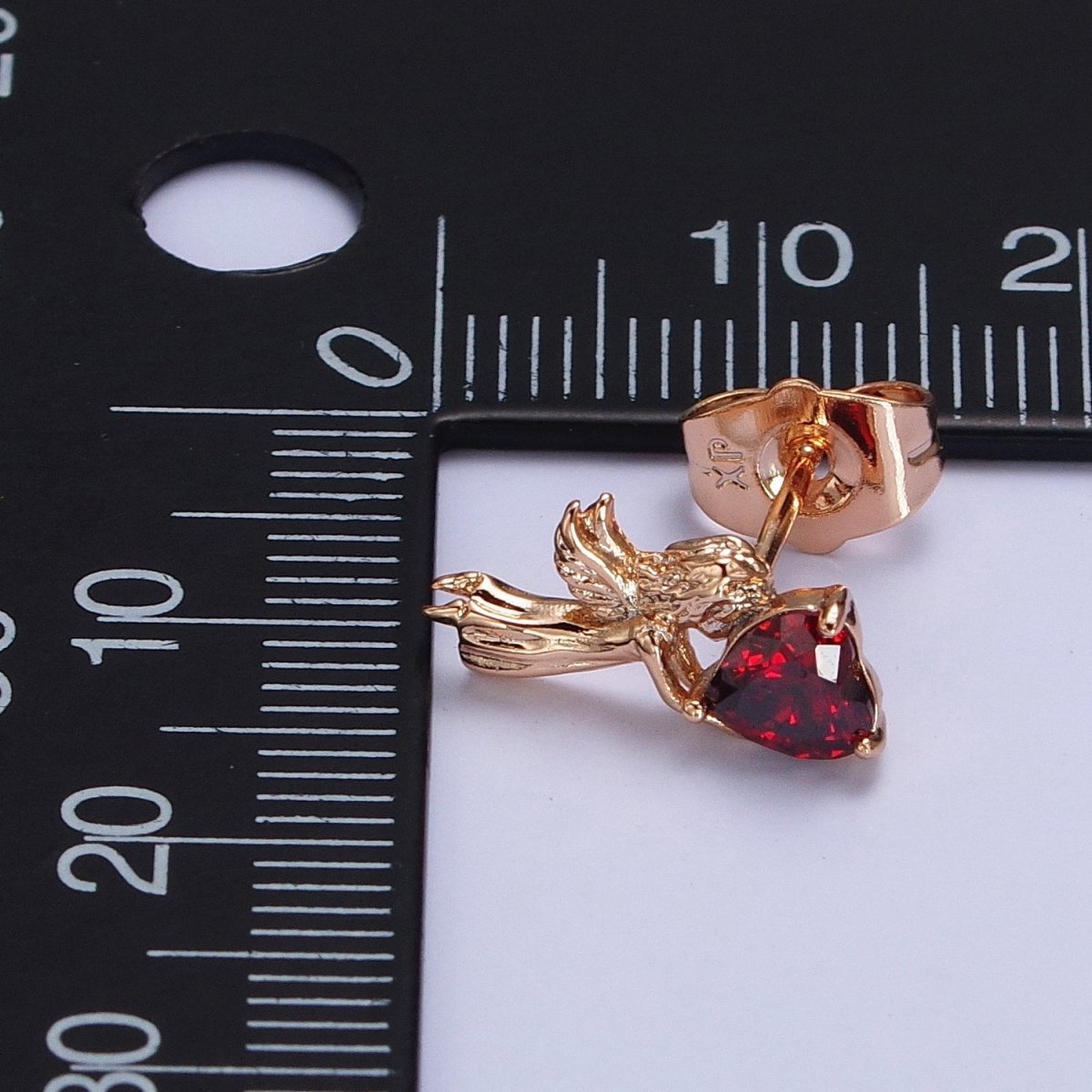 18K Gold Filled Angel Holds Clear, Pink, Heart CZ Stud Earrings | AB274 AB286 AB287 - DLUXCA