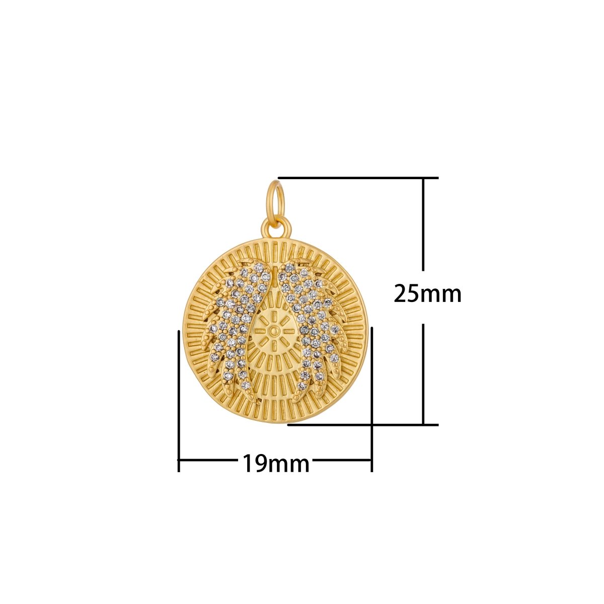 18k Gold Filled Angel Wing Round Coin Disk Charm Micro Pave Wing Charm for Necklace Bracelet Earring Jewelry MakingC-485 - DLUXCA