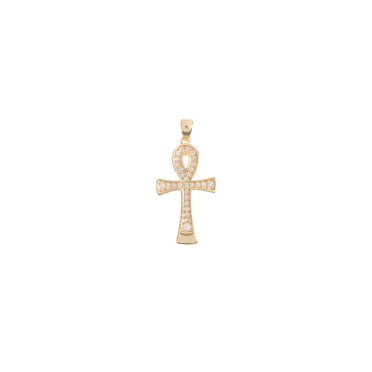 18k Gold Filled Ankh Charm with CZ Egyptian Pantheon, Crux Ansata, Cubic Zirconia Necklace Pendant micro pave Charm Bails for Jewelry Making H-746 - DLUXCA