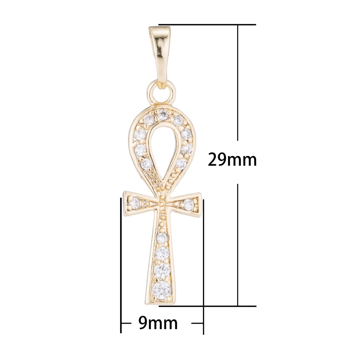 18K Gold Filled Ankh Cross, Key of Life, Symbol of Life, Egyptian Pantheon, Crux Ansata, Cubic Zirconia Necklace Pendant Charm Bead Bails for Jewelry Making H-681 - DLUXCA