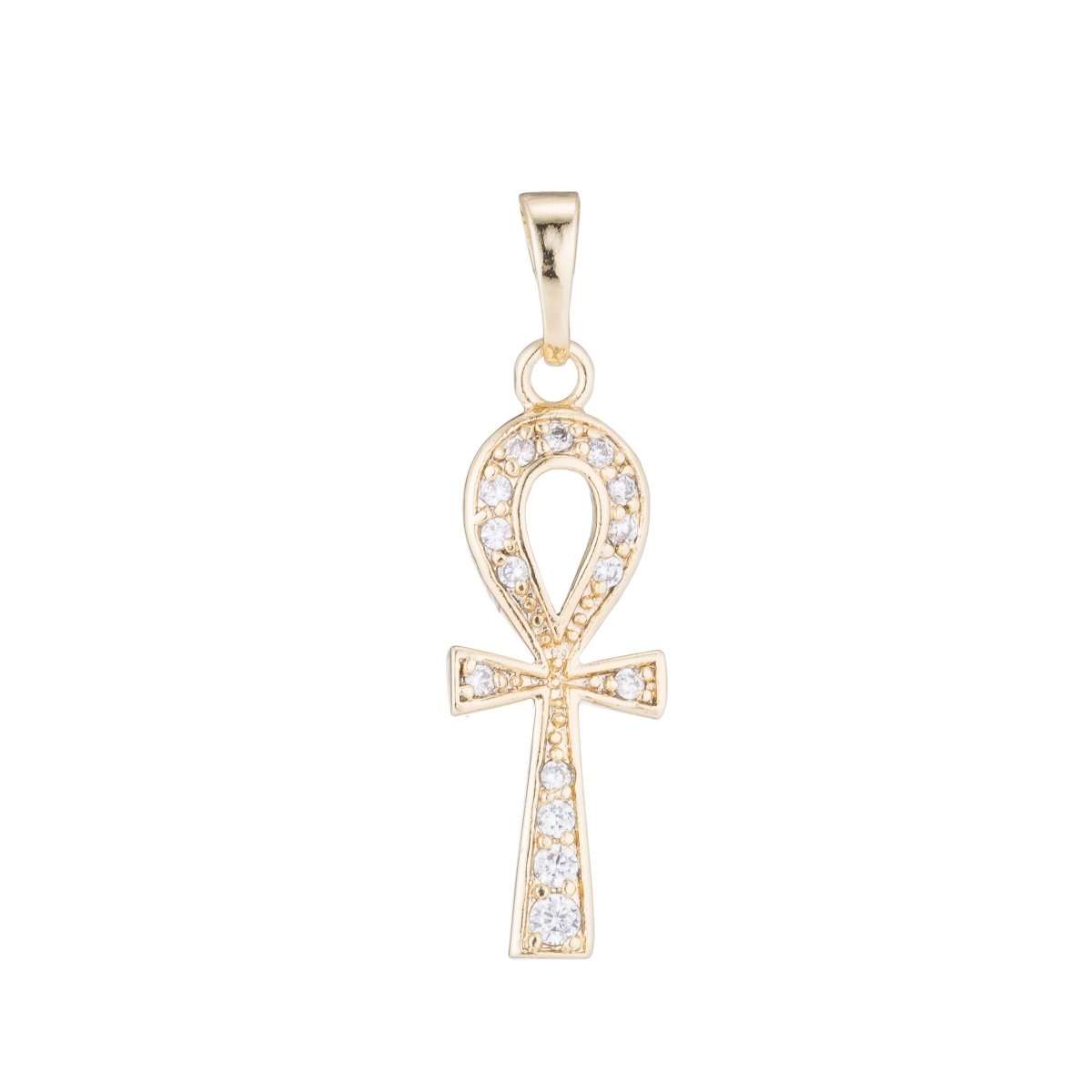 18K Gold Filled Ankh Cross, Key of Life, Symbol of Life, Egyptian Pantheon, Crux Ansata, Cubic Zirconia Necklace Pendant Charm Bead Bails for Jewelry Making H-681 - DLUXCA