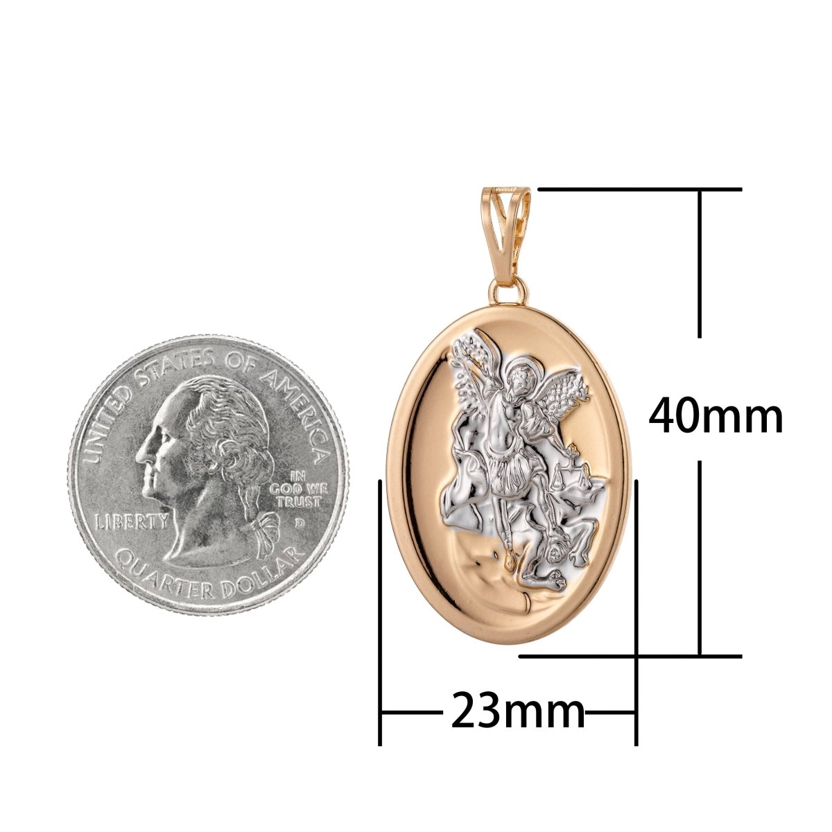 18k Gold Filled Archangel Saint Michael Medal Pendant Double Sided Charm for Jewelry Making H-813 - DLUXCA