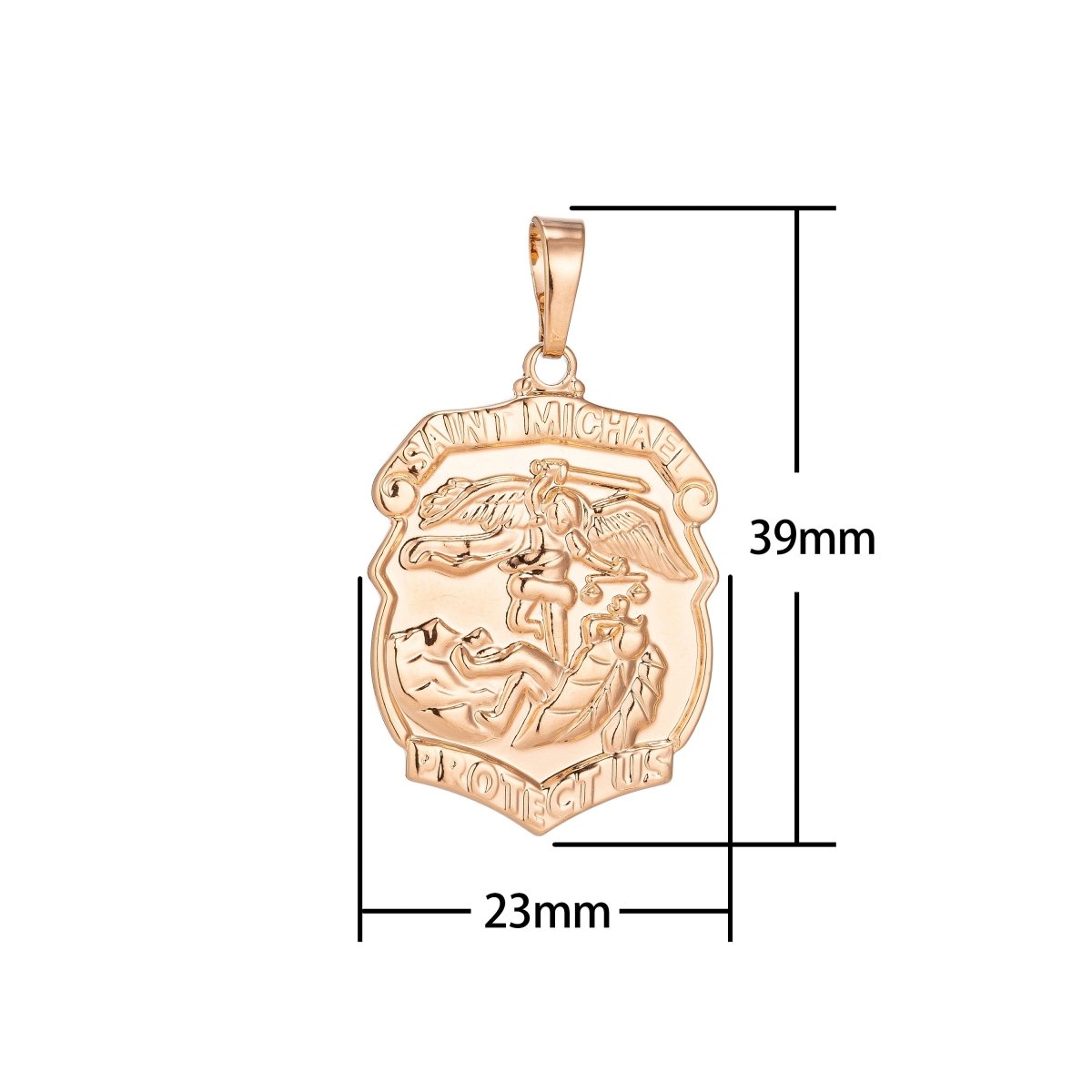 18k Gold Filled Archangel Saint Michael Medal Pendant for Protection Protect us with Prayer in the back for Necklace Jewelry Making H-260 - DLUXCA