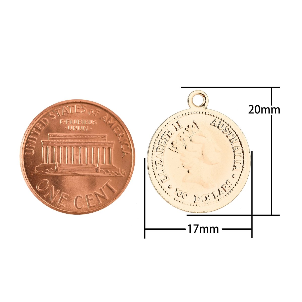 18k Gold Filled Australia Dollar Coin Queen Elizabeth 2 Charm Pendant C-056 - DLUXCA