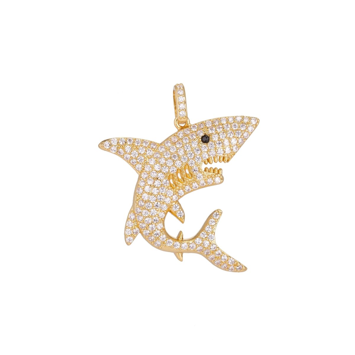 18K Gold Filled Baby Shark Charm Pendant w/ Cubic Zirconia for Layer Necklace Bracelet Earing Jewelry Making Supplies C-076 - DLUXCA